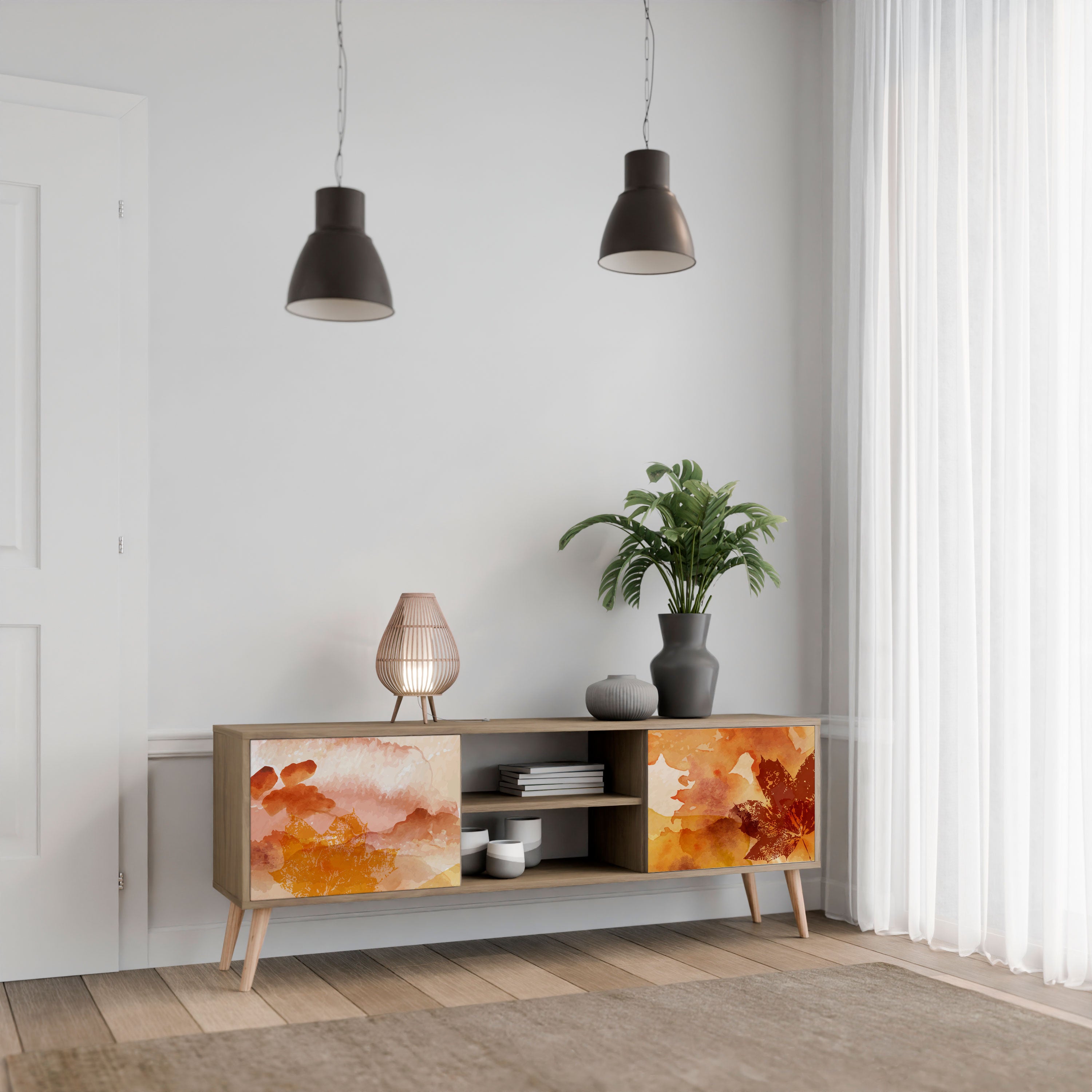 Mueble de TV de 2 puertas TRACES OF AUTUMN con efecto roble