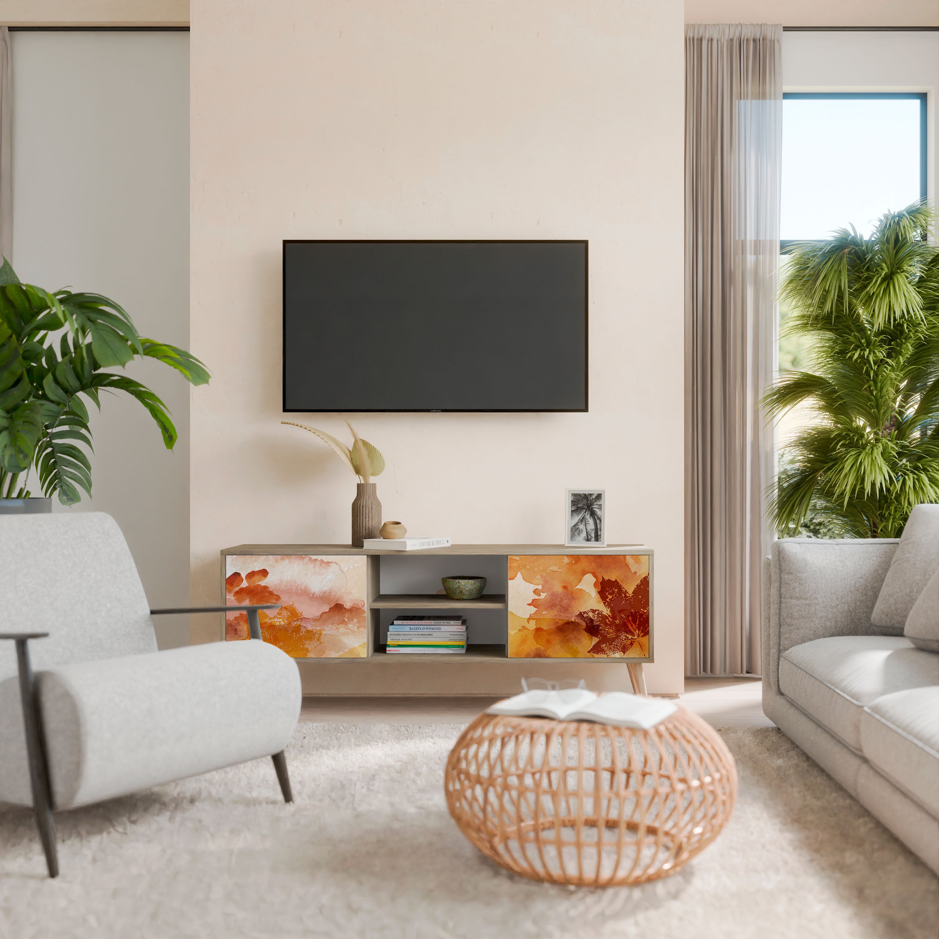 Mueble de TV de 2 puertas TRACES OF AUTUMN con efecto roble