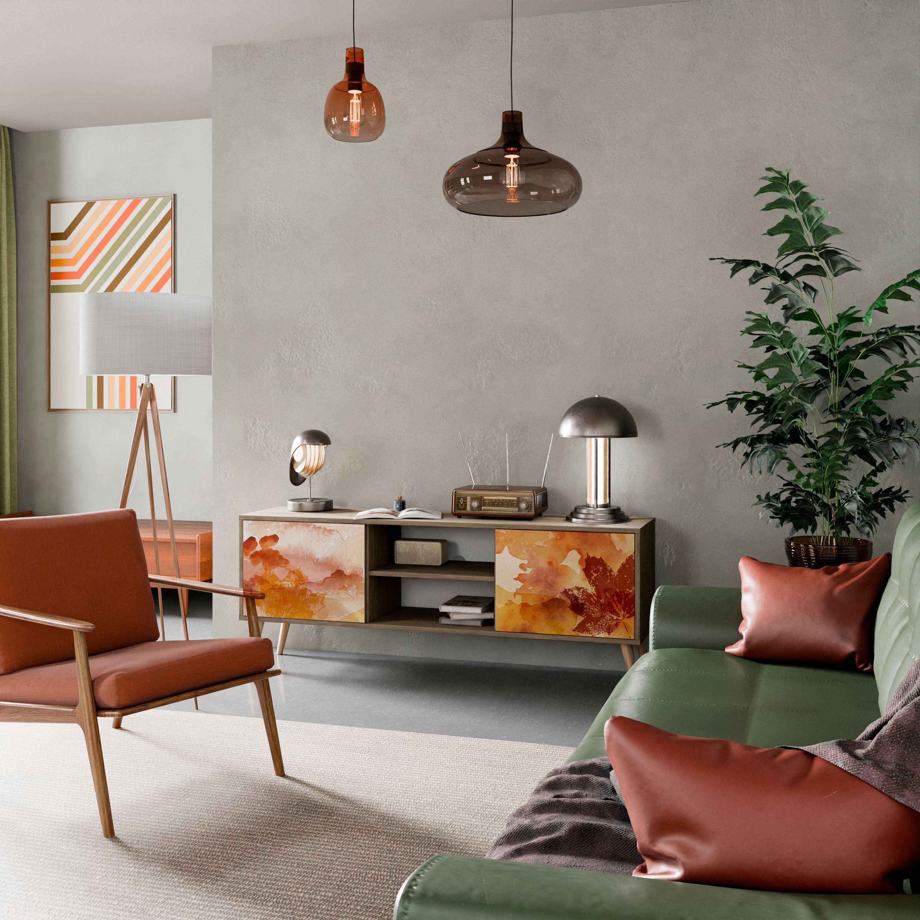 Mueble de TV de 2 puertas TRACES OF AUTUMN con efecto roble