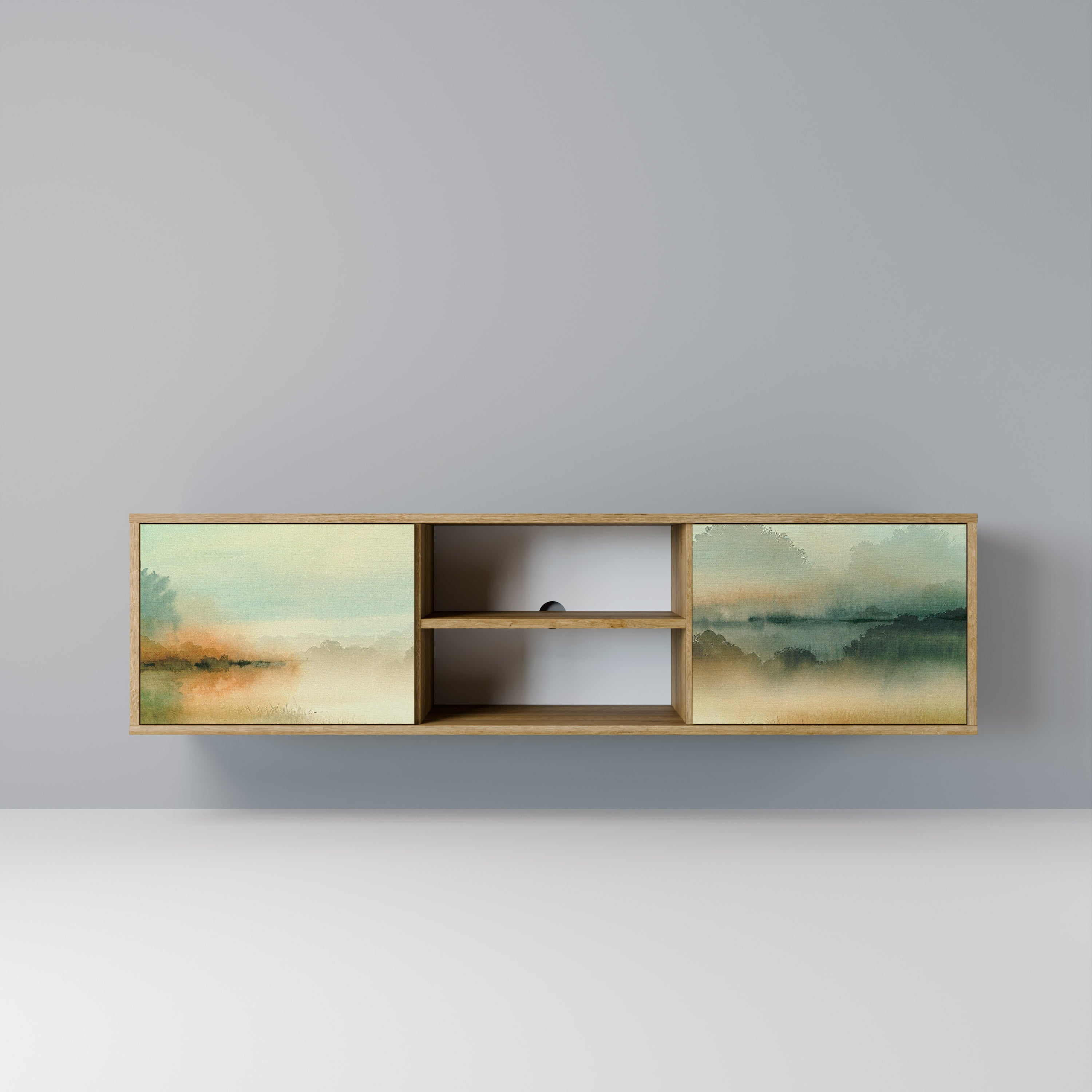 Mueble de TV de 2 puertas MORNING BY THE LAKE con efecto roble