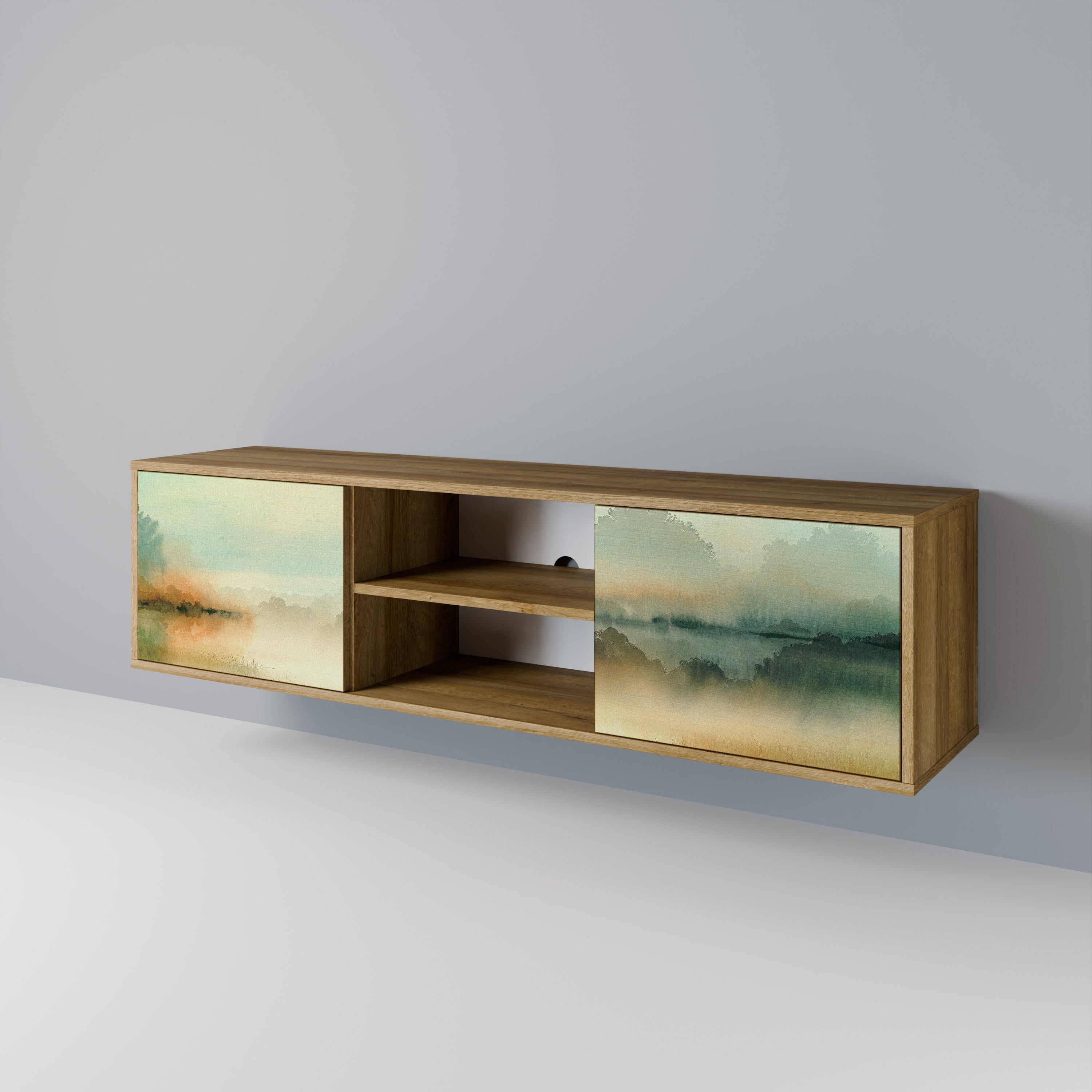 Mueble de TV de 2 puertas MORNING BY THE LAKE con efecto roble