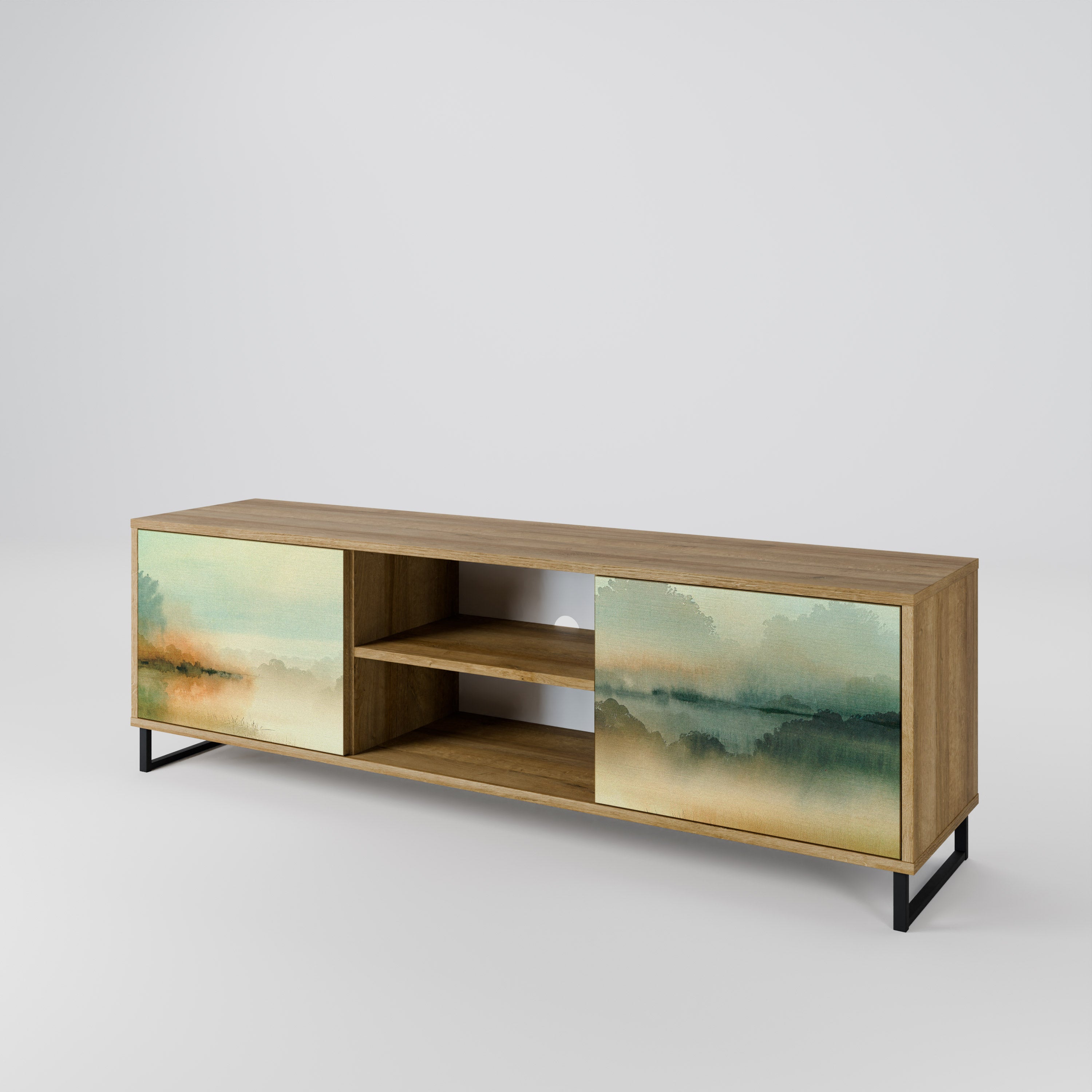 Mueble de TV de 2 puertas MORNING BY THE LAKE con efecto roble