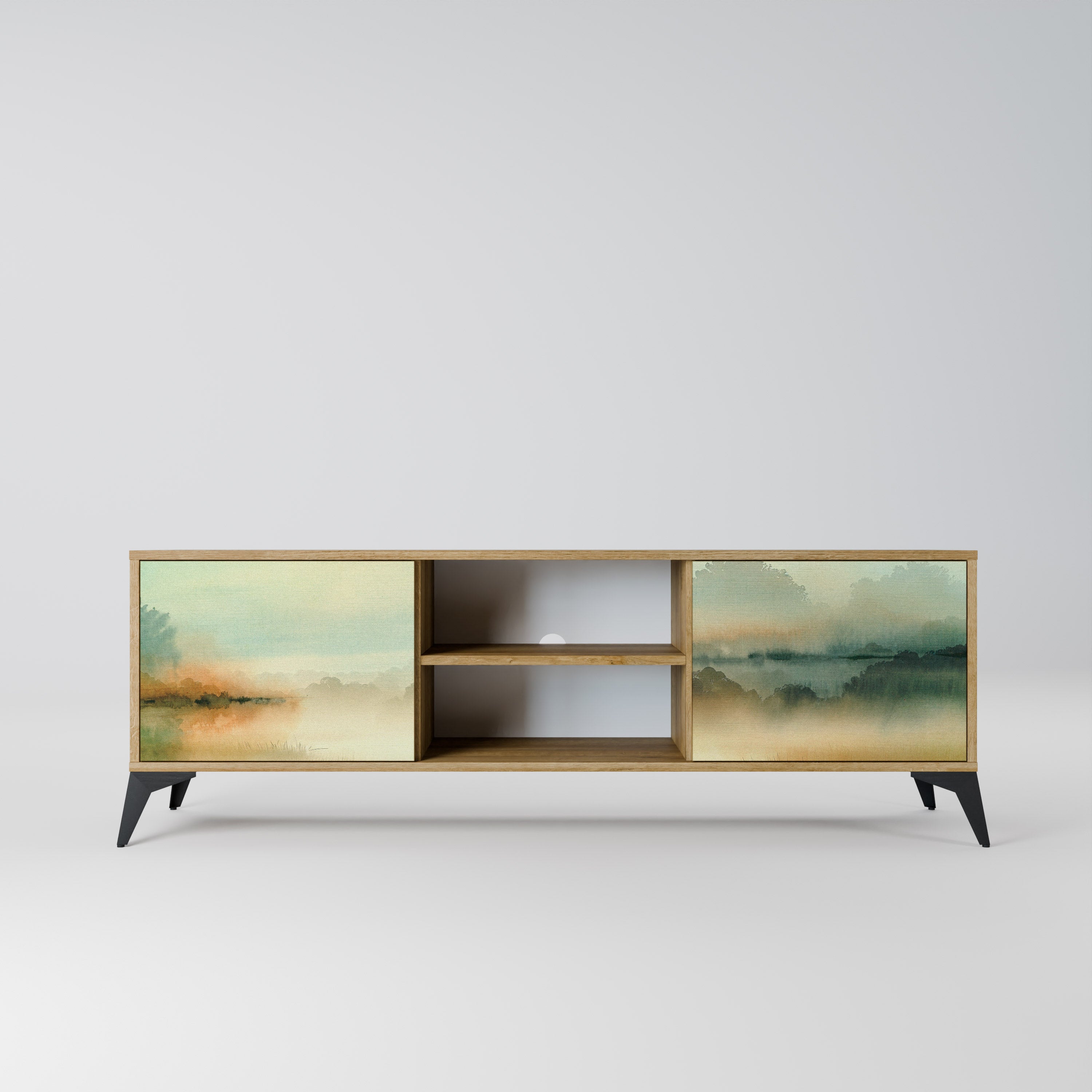 Mueble de TV de 2 puertas MORNING BY THE LAKE con efecto roble