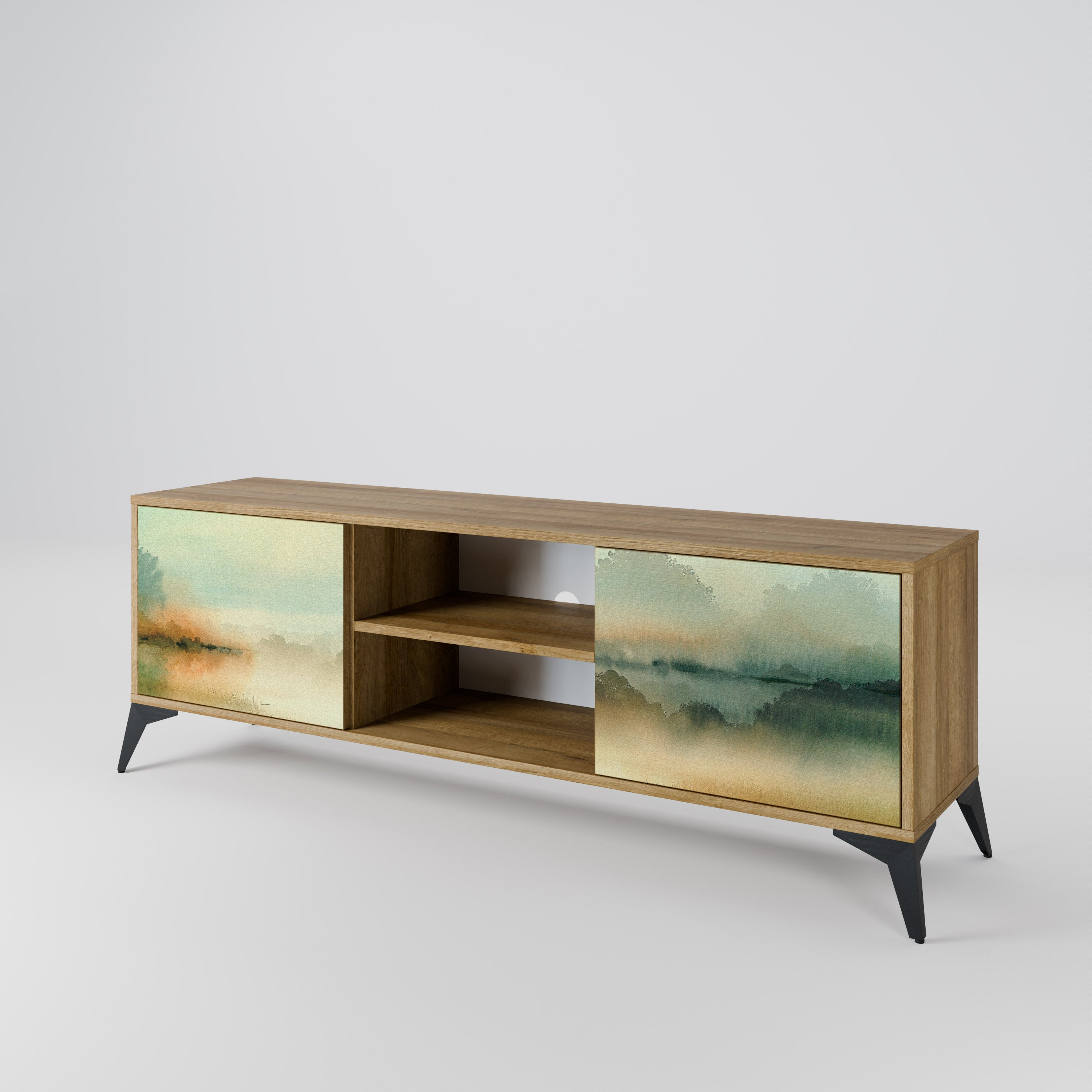 Mueble de TV de 2 puertas MORNING BY THE LAKE con efecto roble