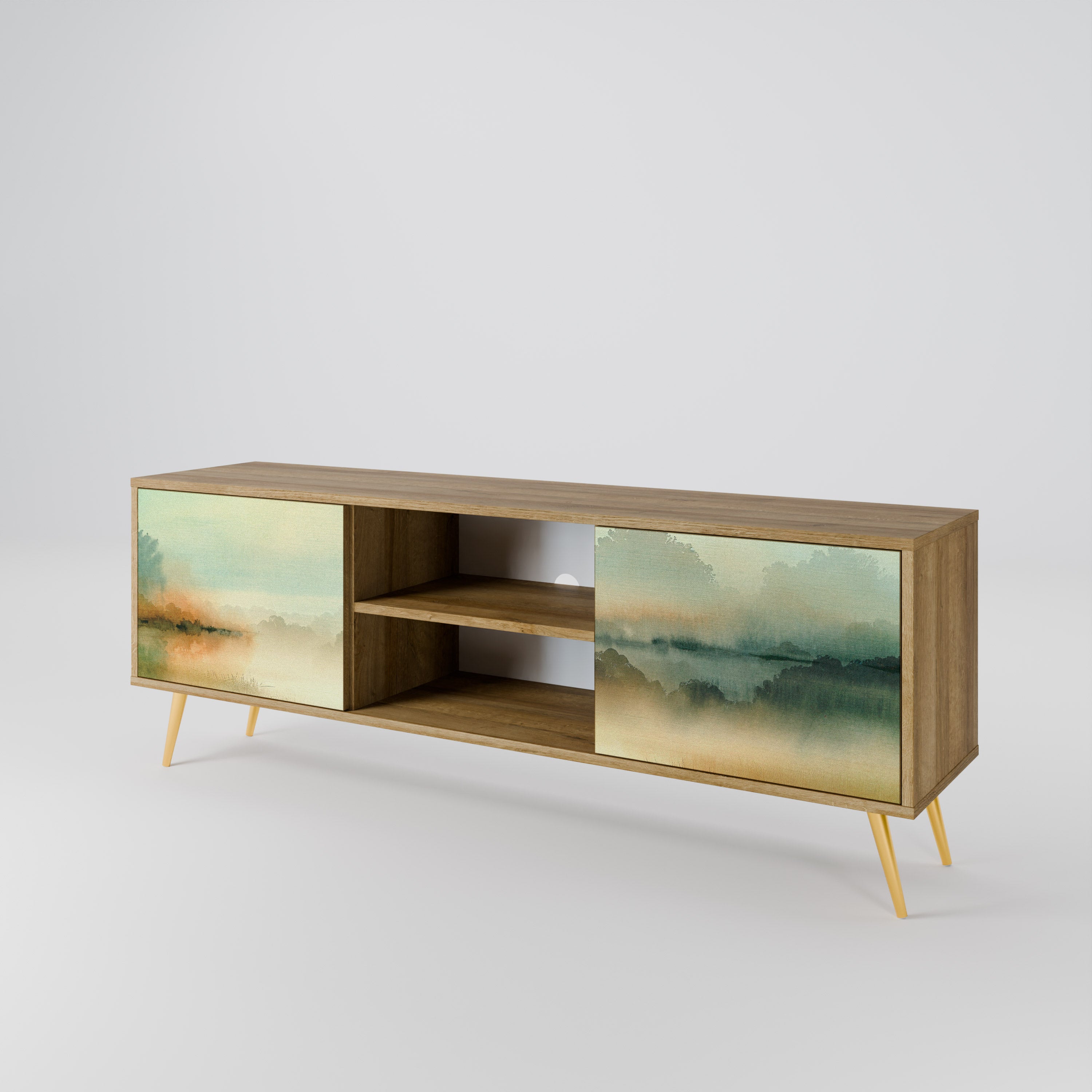 Mueble de TV de 2 puertas MORNING BY THE LAKE con efecto roble