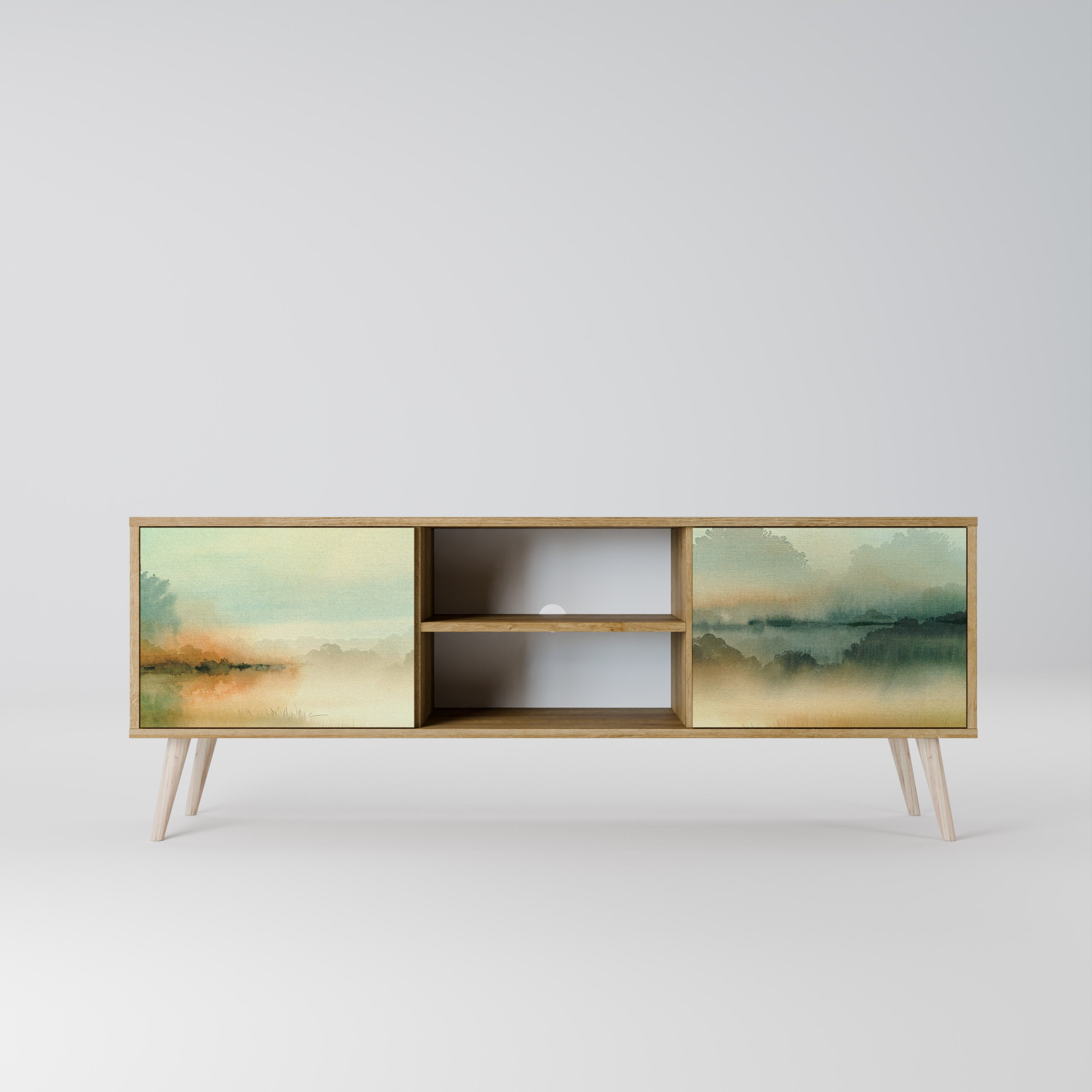 Mueble de TV de 2 puertas MORNING BY THE LAKE con efecto roble