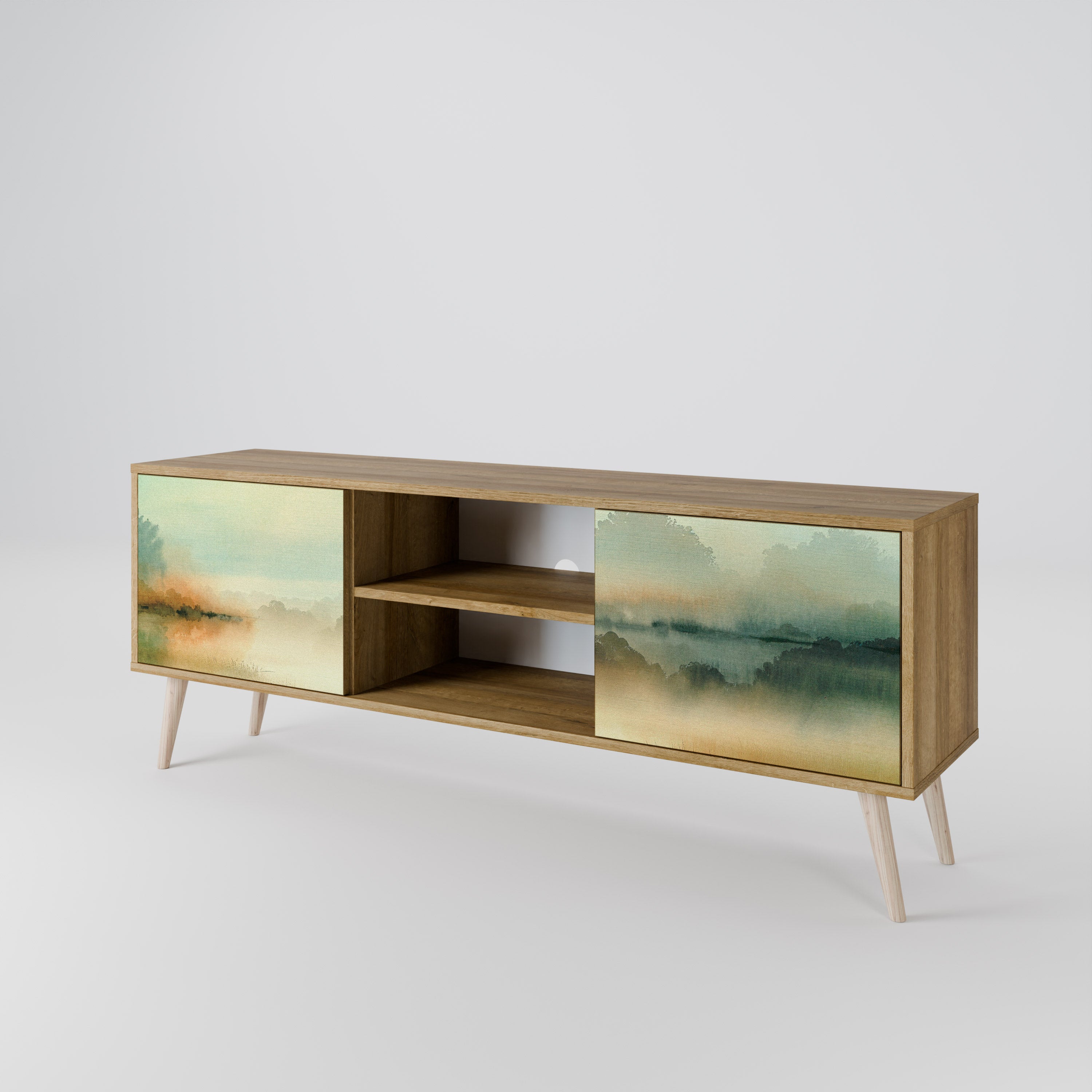 Mueble de TV de 2 puertas MORNING BY THE LAKE con efecto roble