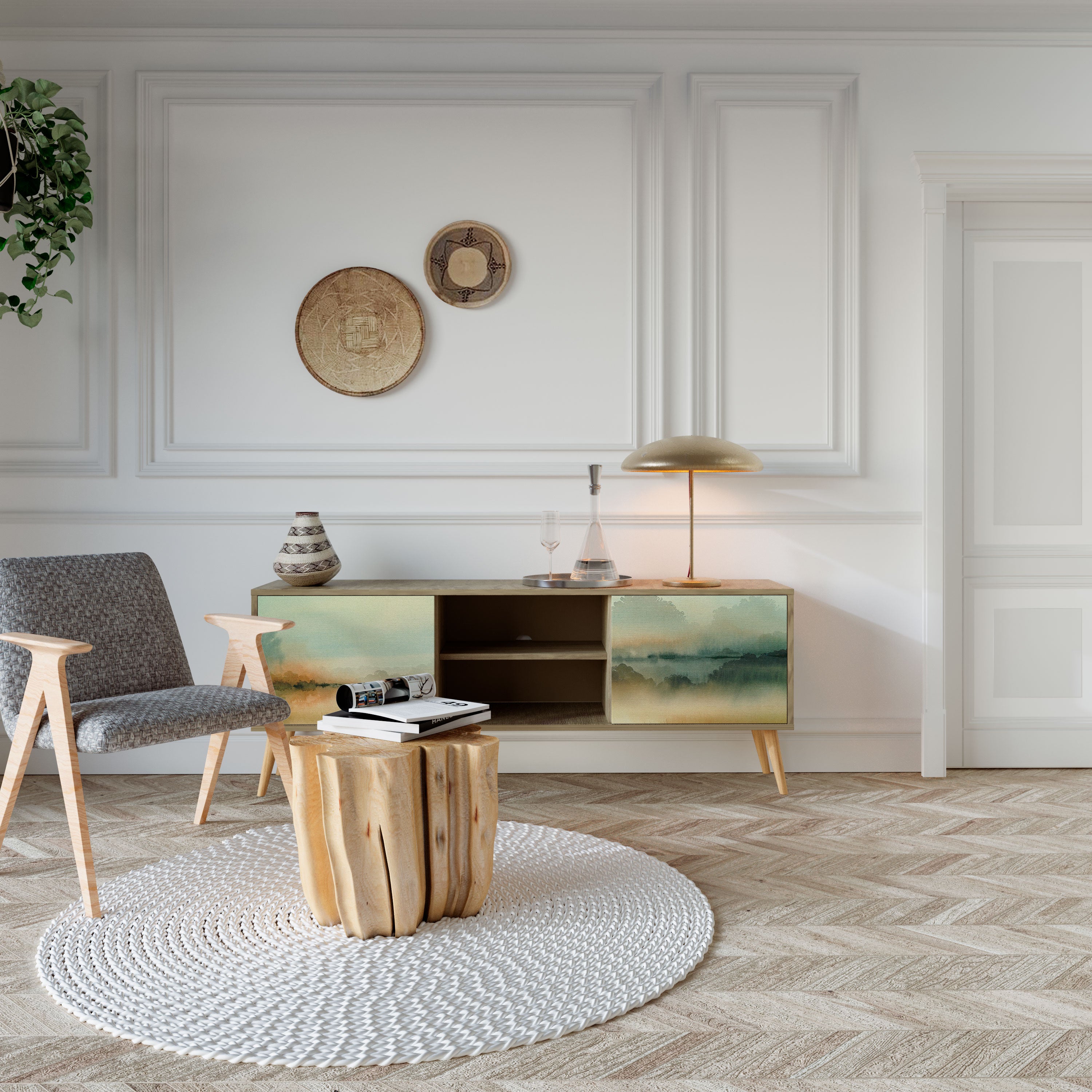 Mueble de TV de 2 puertas MORNING BY THE LAKE con efecto roble