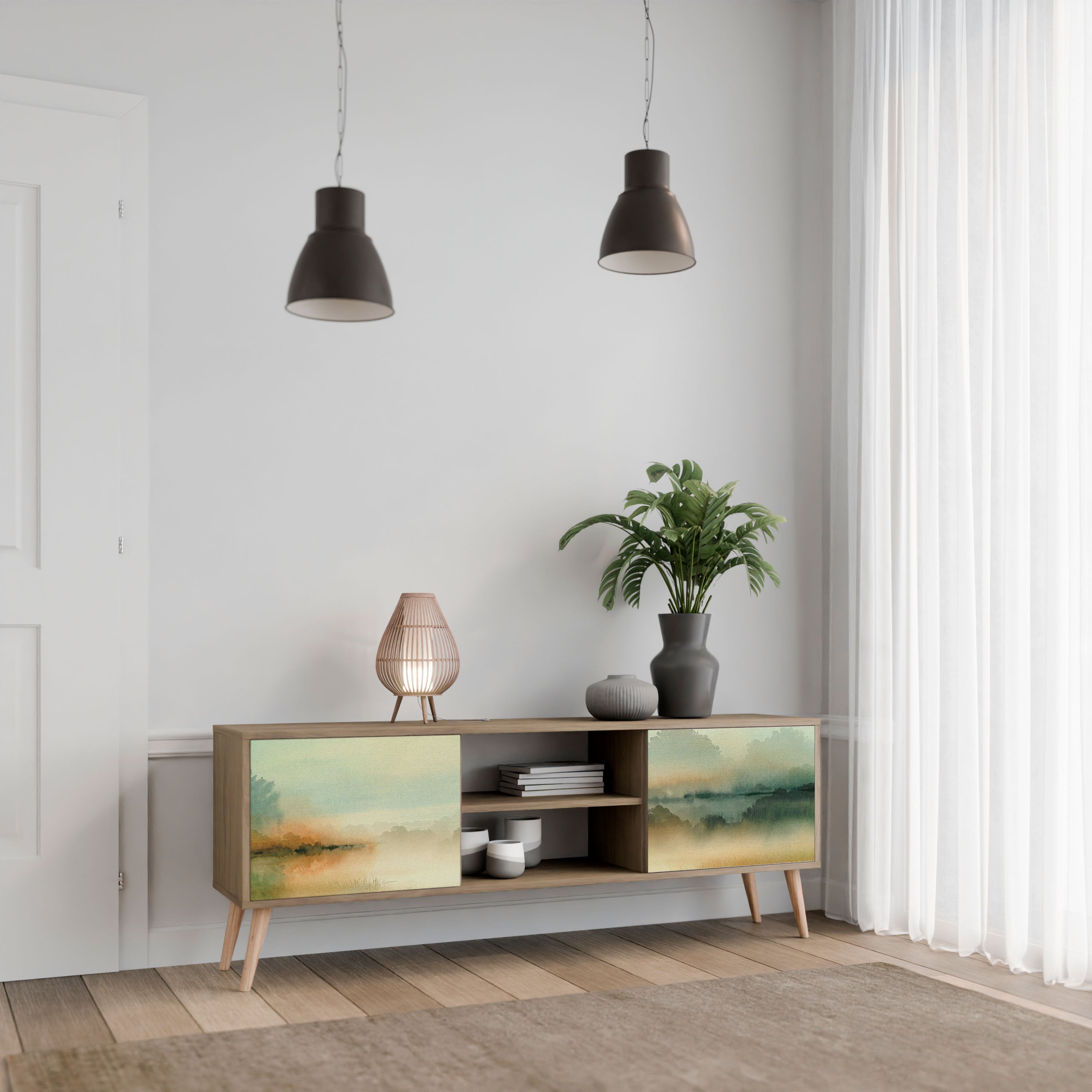 Mueble de TV de 2 puertas MORNING BY THE LAKE con efecto roble