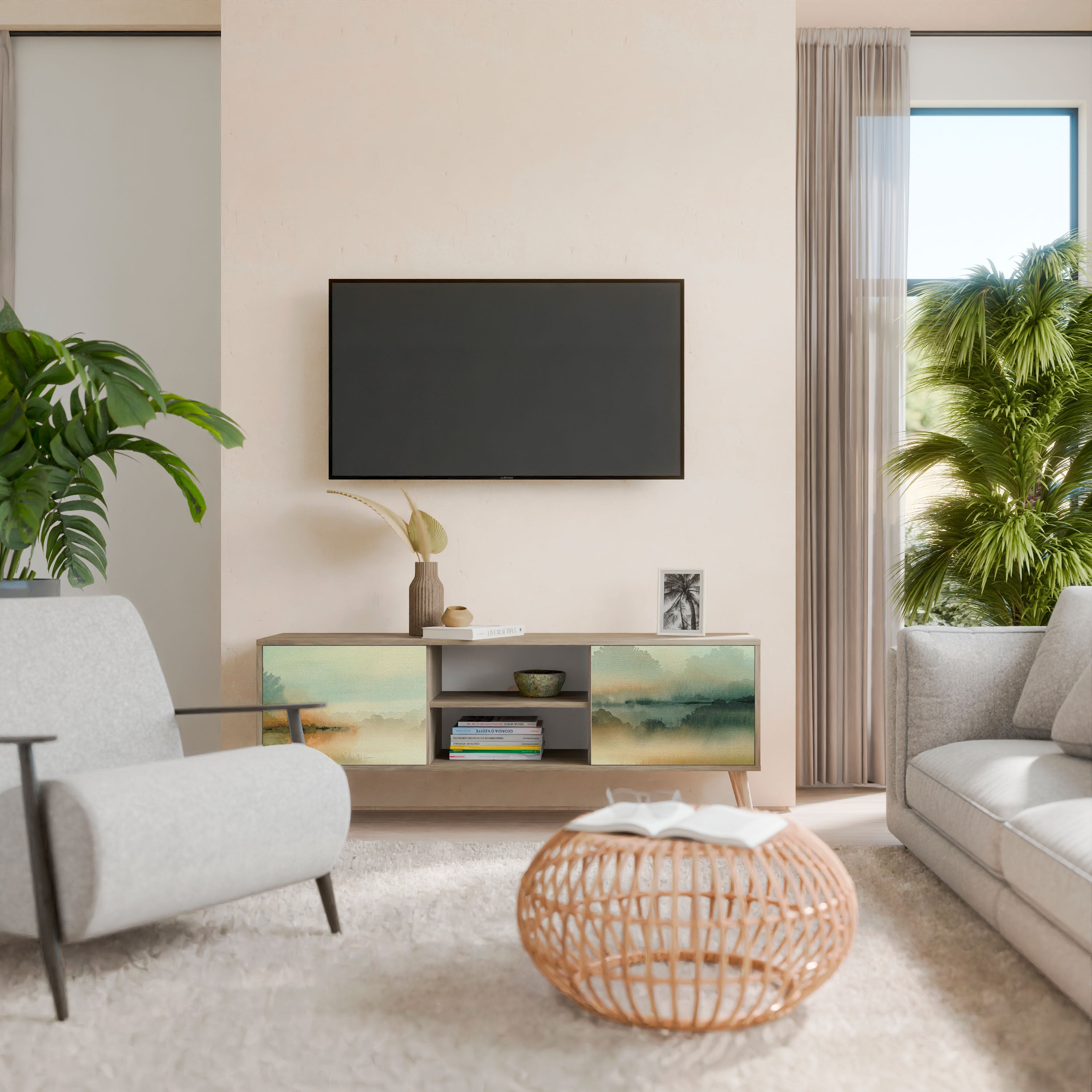 Mueble de TV de 2 puertas MORNING BY THE LAKE con efecto roble