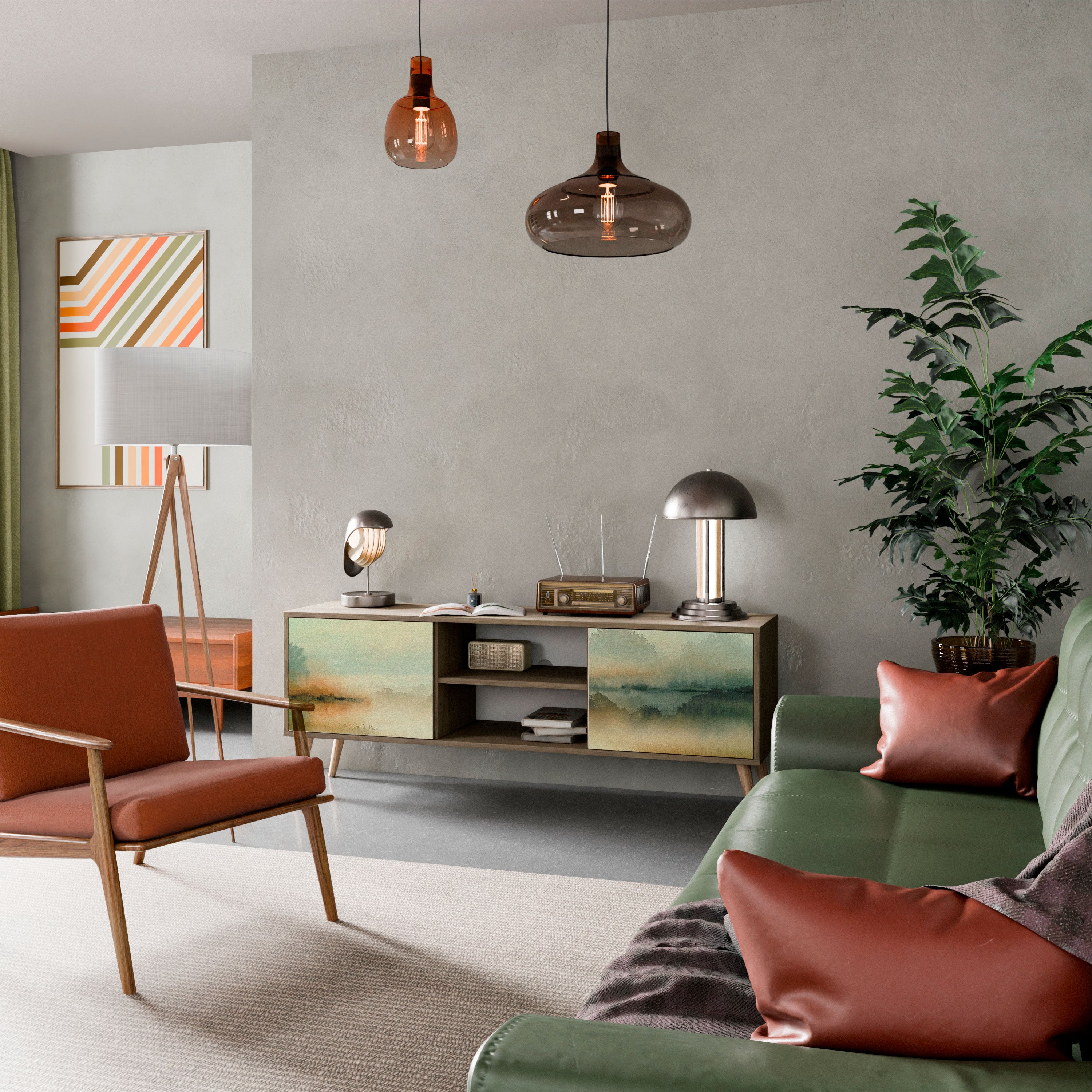 Mueble de TV de 2 puertas MORNING BY THE LAKE con efecto roble