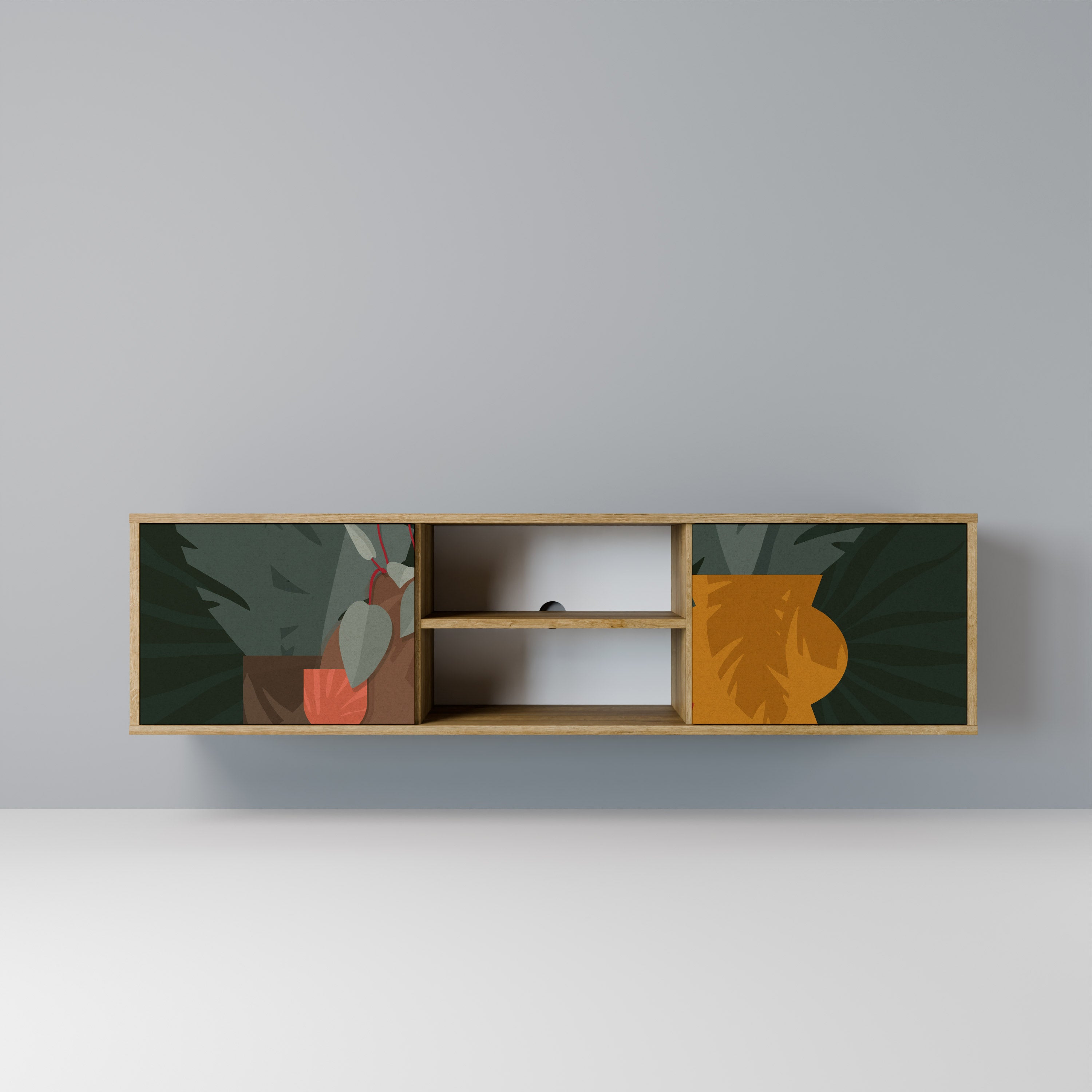 COMPOSICIÓN TROPICAL Mueble de TV de 2 puertas efecto roble