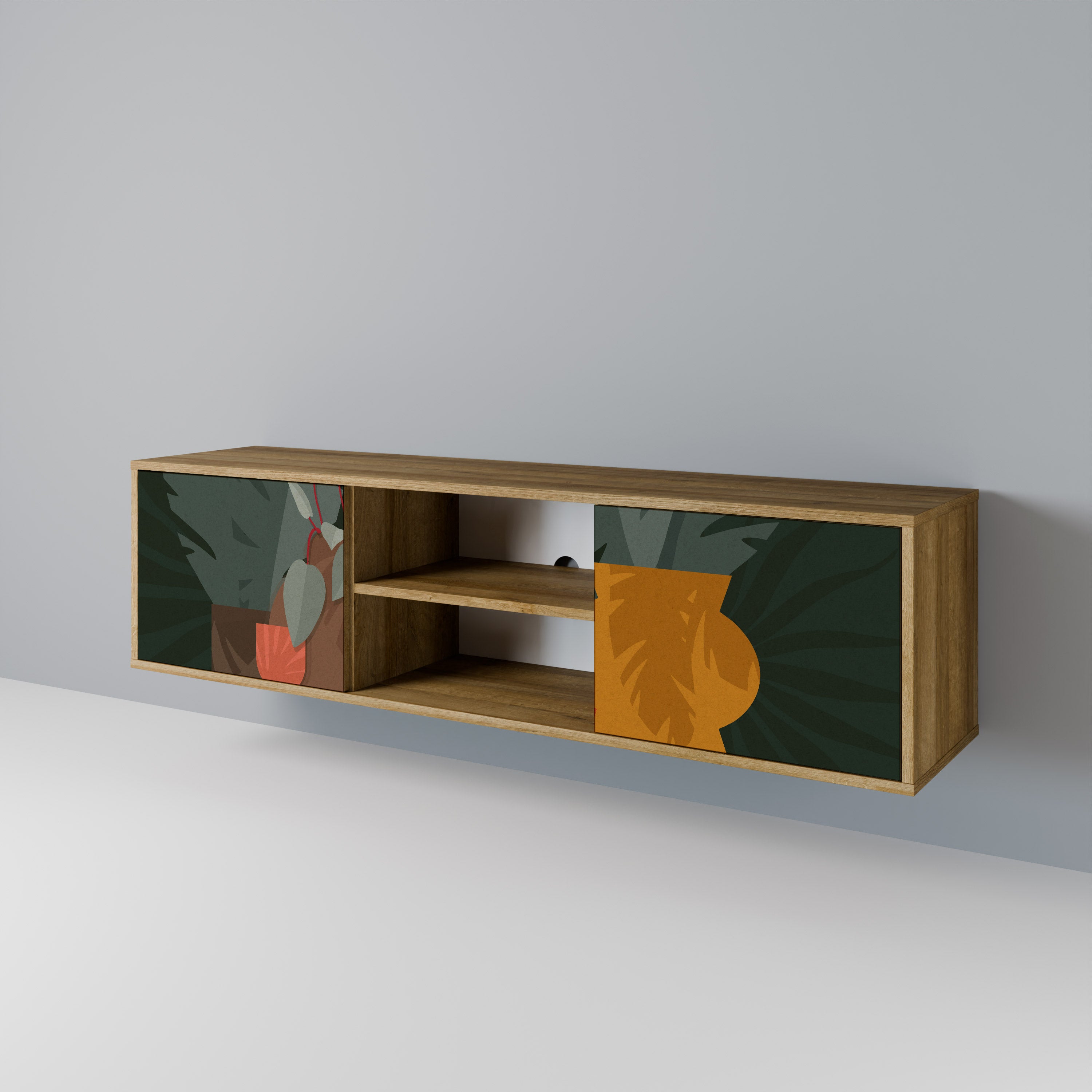 COMPOSICIÓN TROPICAL Mueble de TV de 2 puertas efecto roble