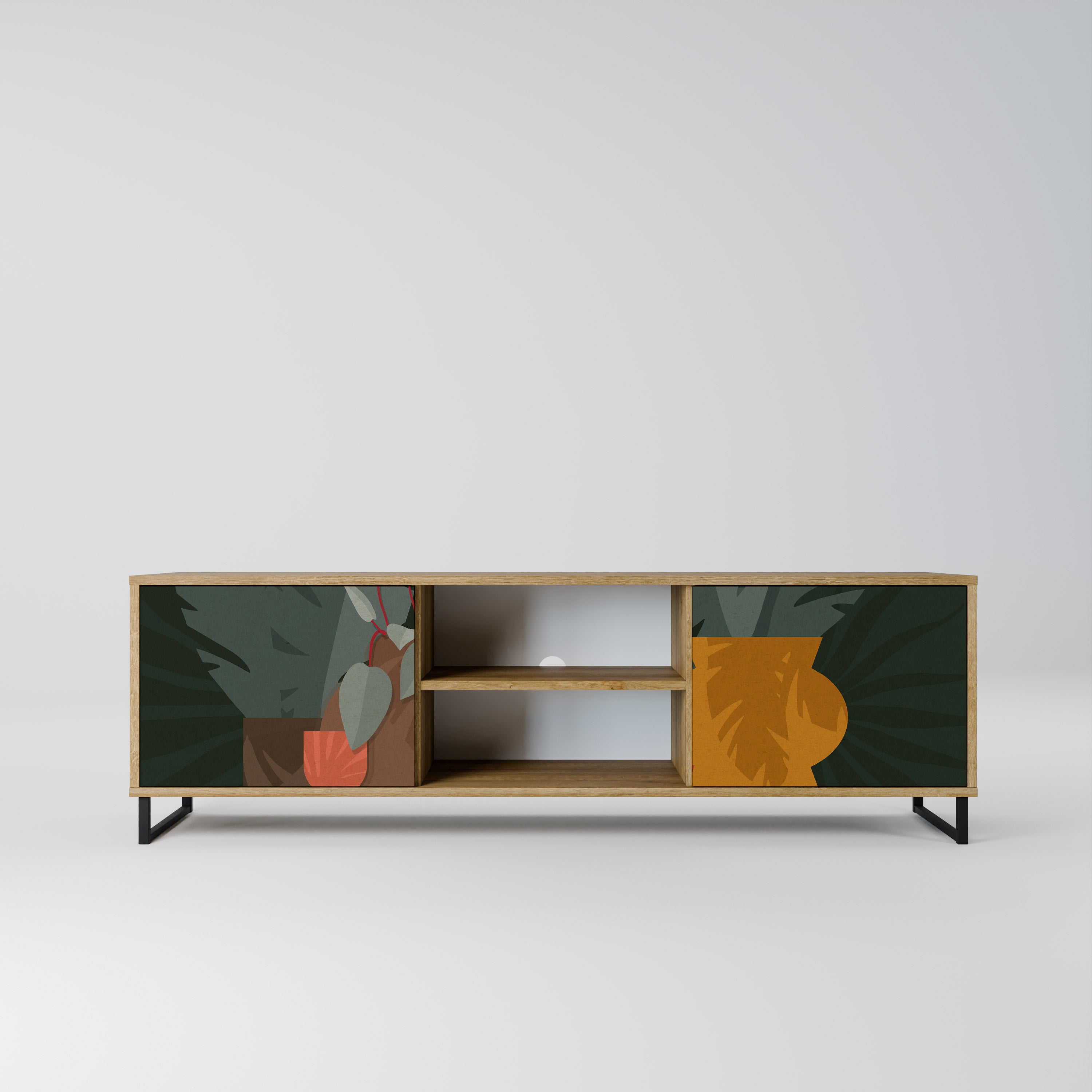 COMPOSICIÓN TROPICAL Mueble de TV de 2 puertas efecto roble
