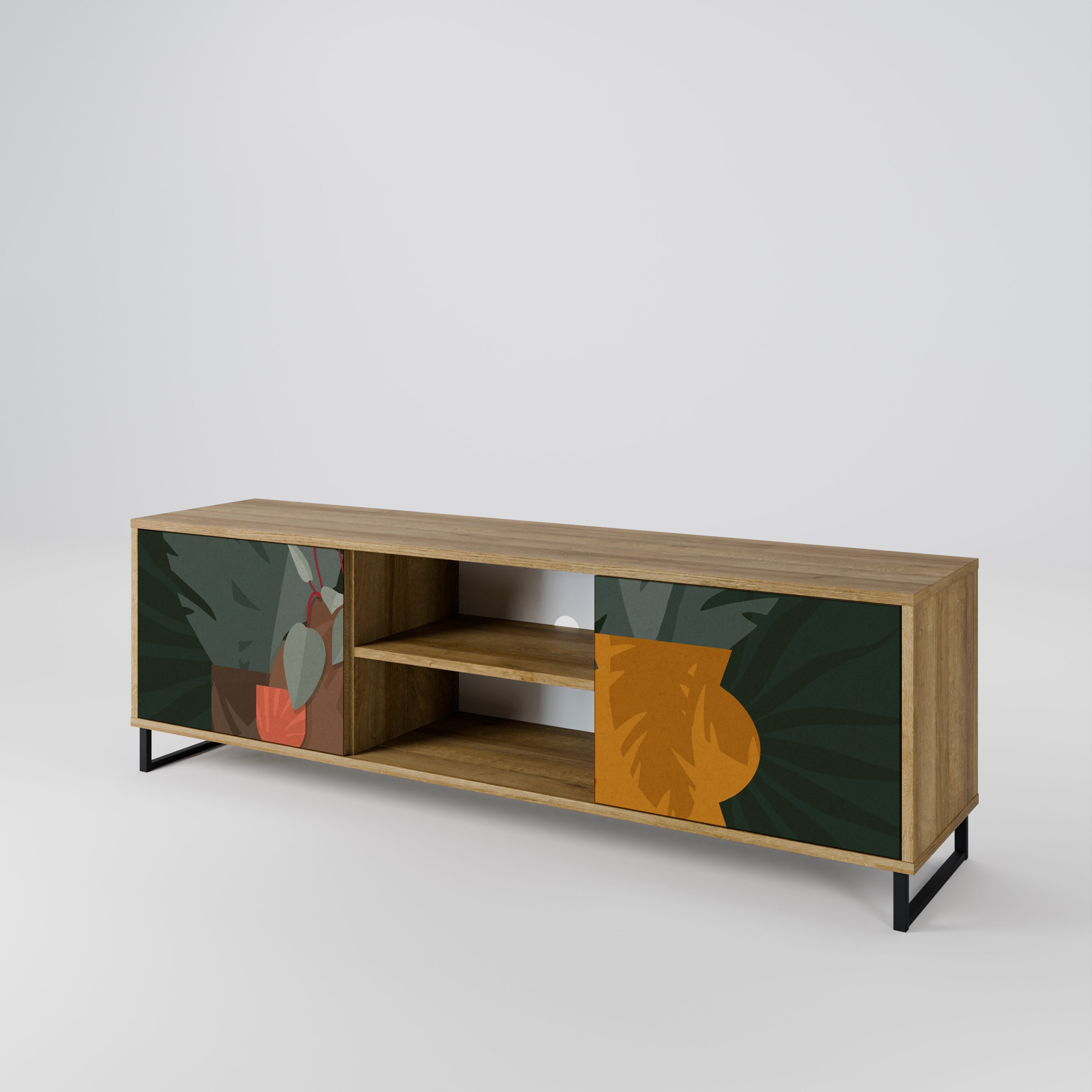 COMPOSICIÓN TROPICAL Mueble de TV de 2 puertas efecto roble
