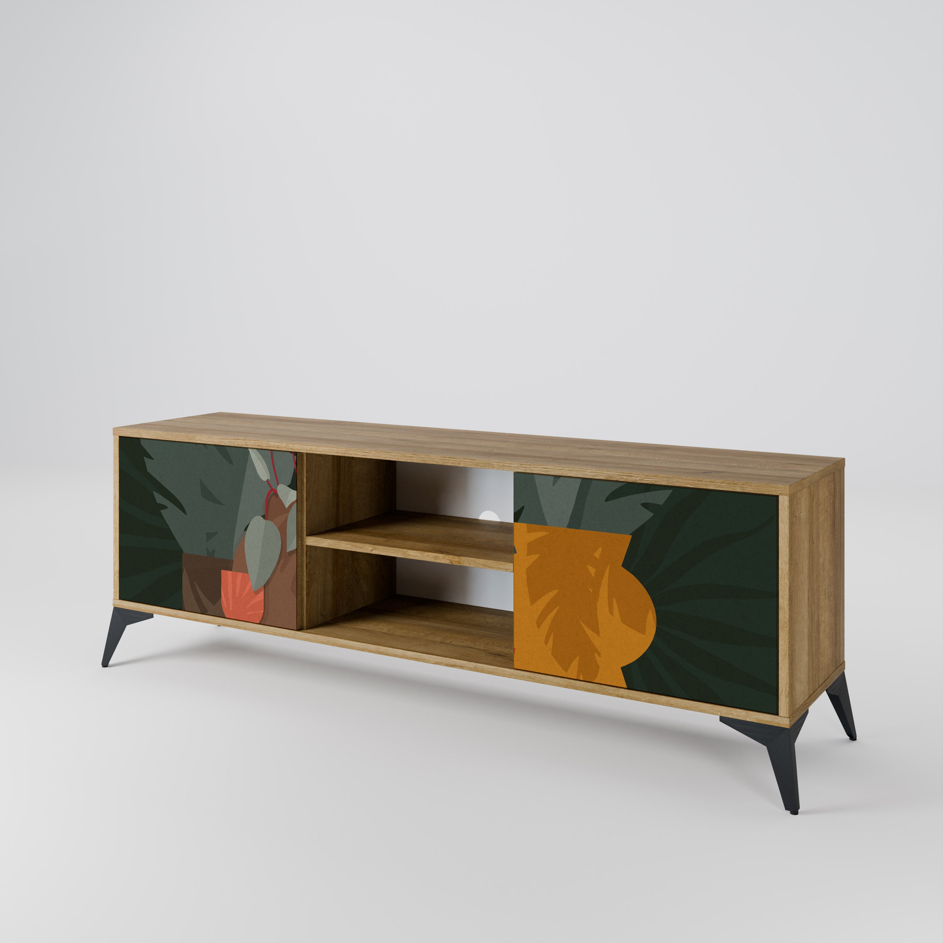 COMPOSICIÓN TROPICAL Mueble de TV de 2 puertas efecto roble
