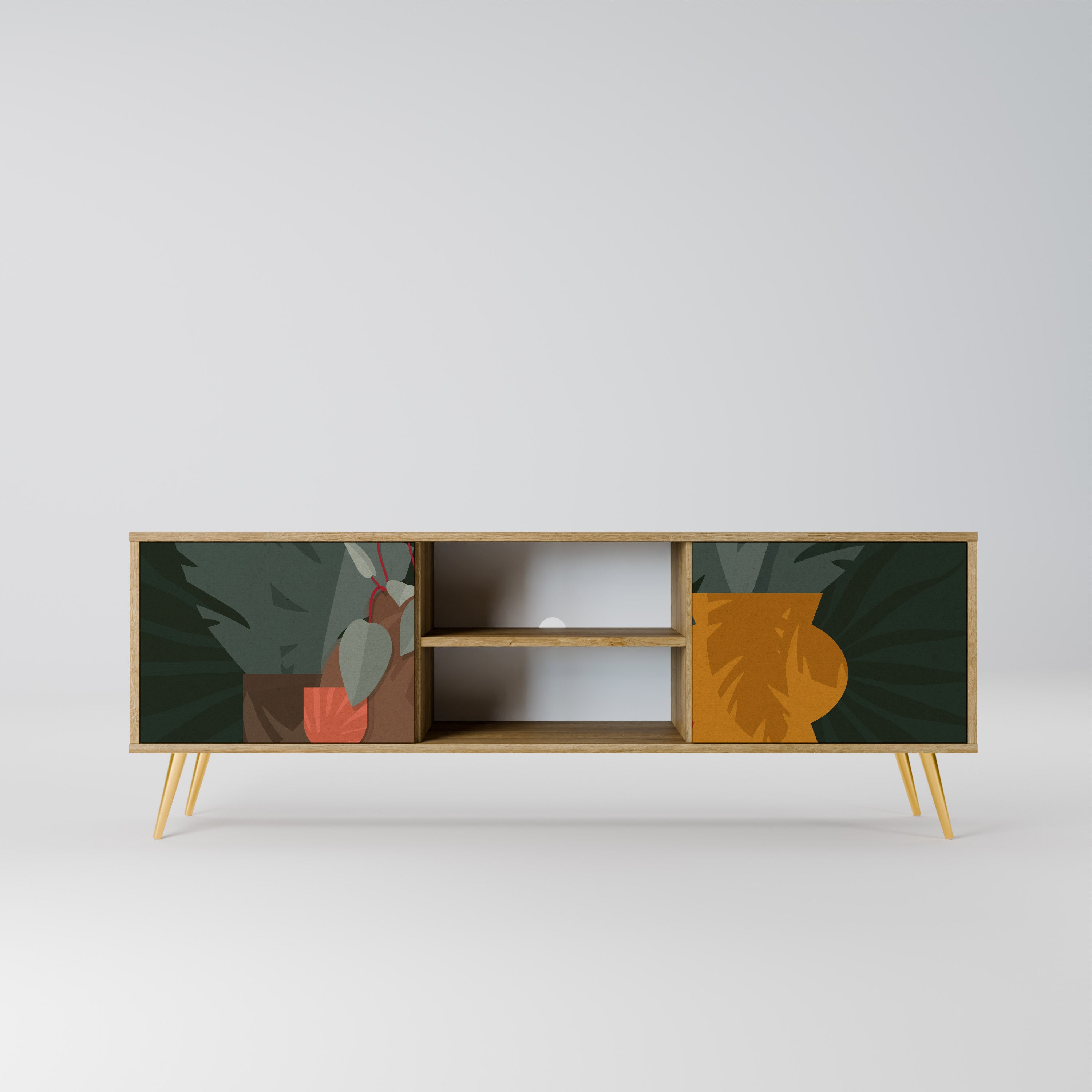 COMPOSICIÓN TROPICAL Mueble de TV de 2 puertas efecto roble
