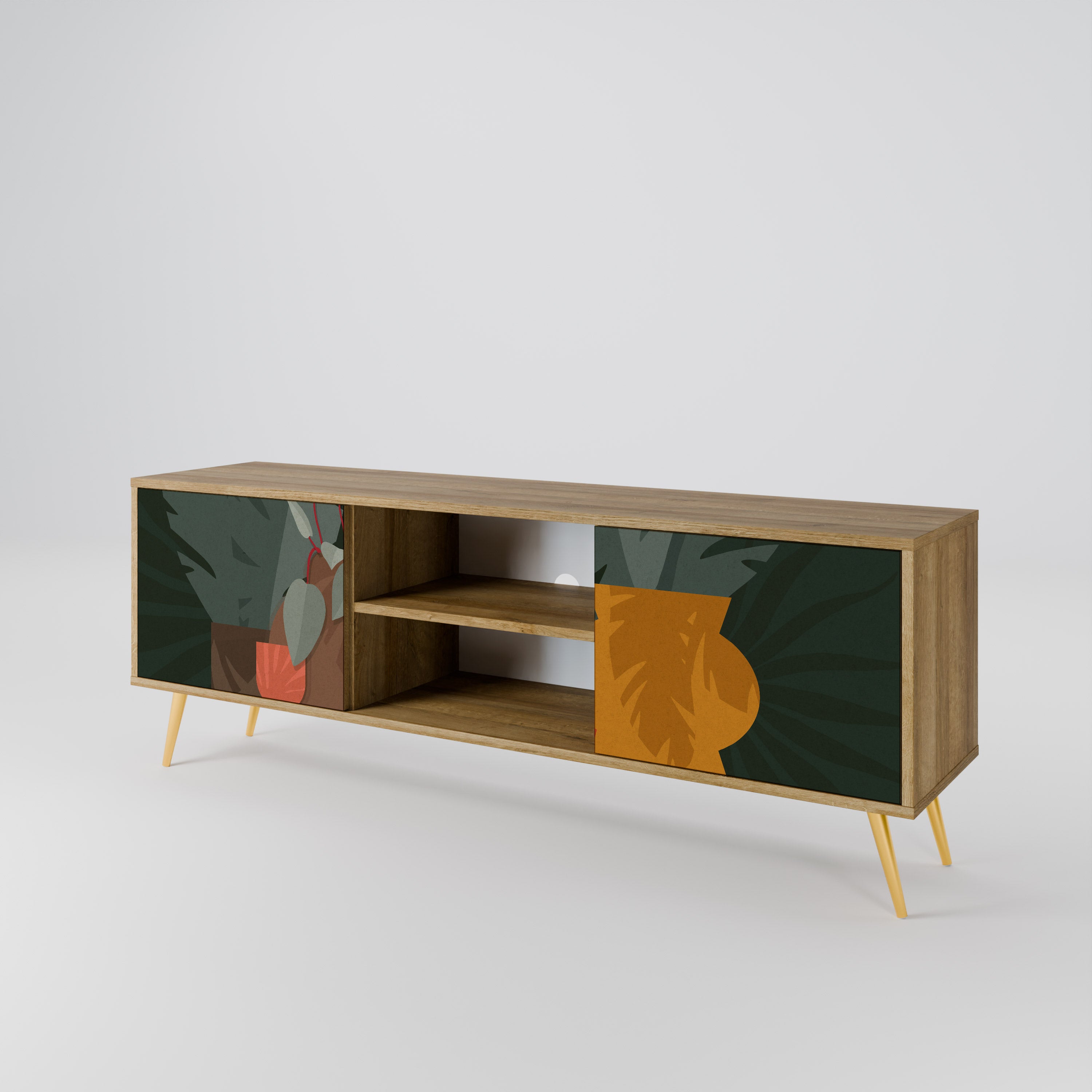 COMPOSICIÓN TROPICAL Mueble de TV de 2 puertas efecto roble