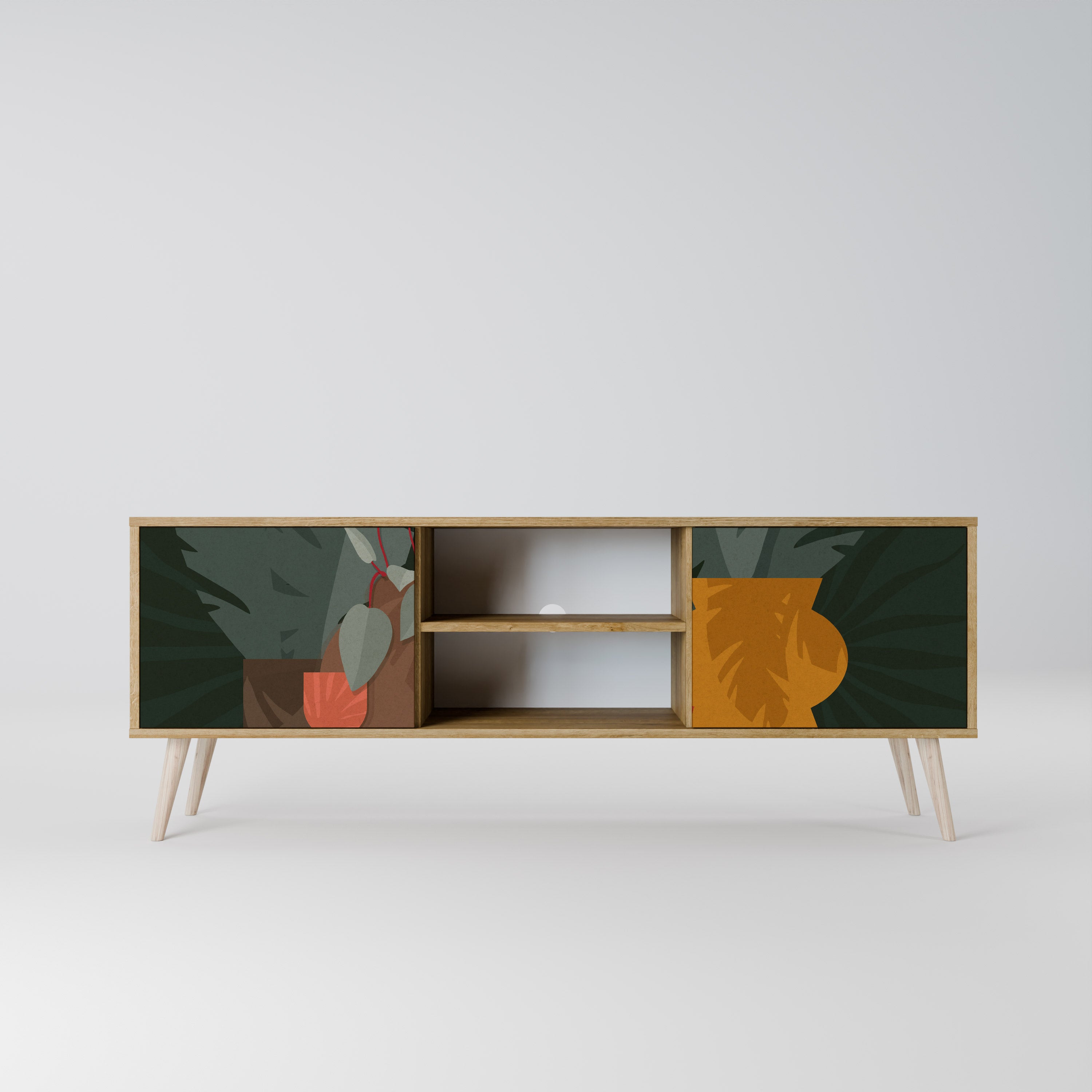 COMPOSICIÓN TROPICAL Mueble de TV de 2 puertas efecto roble
