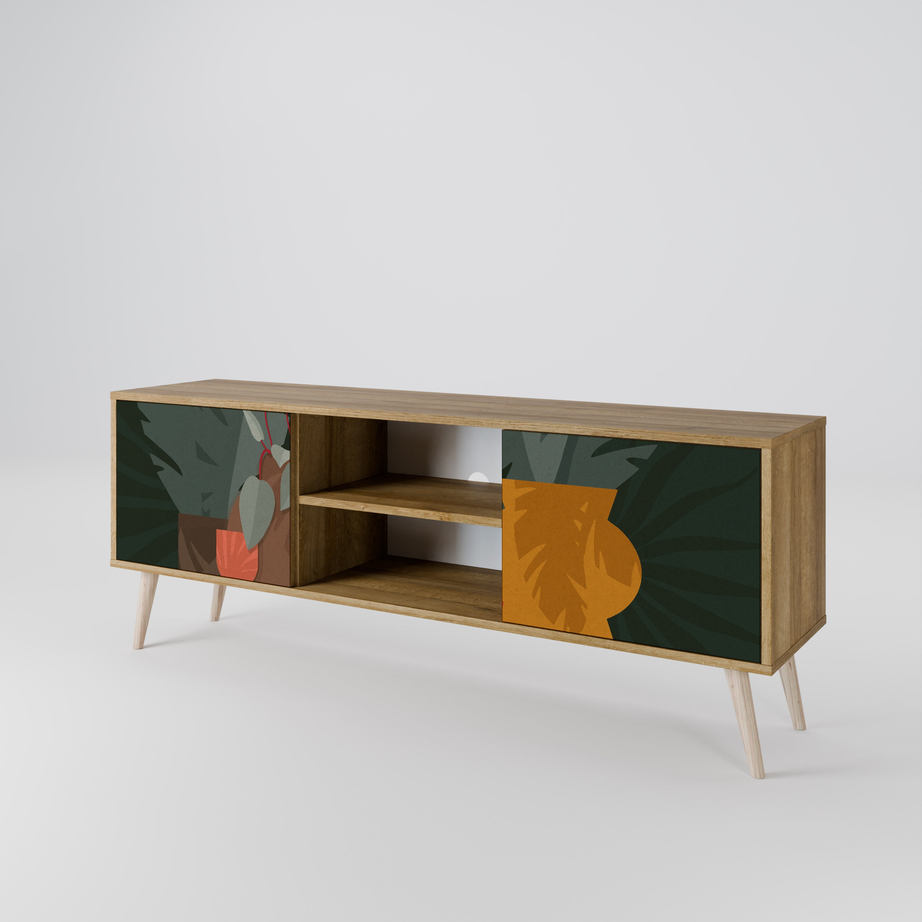COMPOSICIÓN TROPICAL Mueble de TV de 2 puertas efecto roble