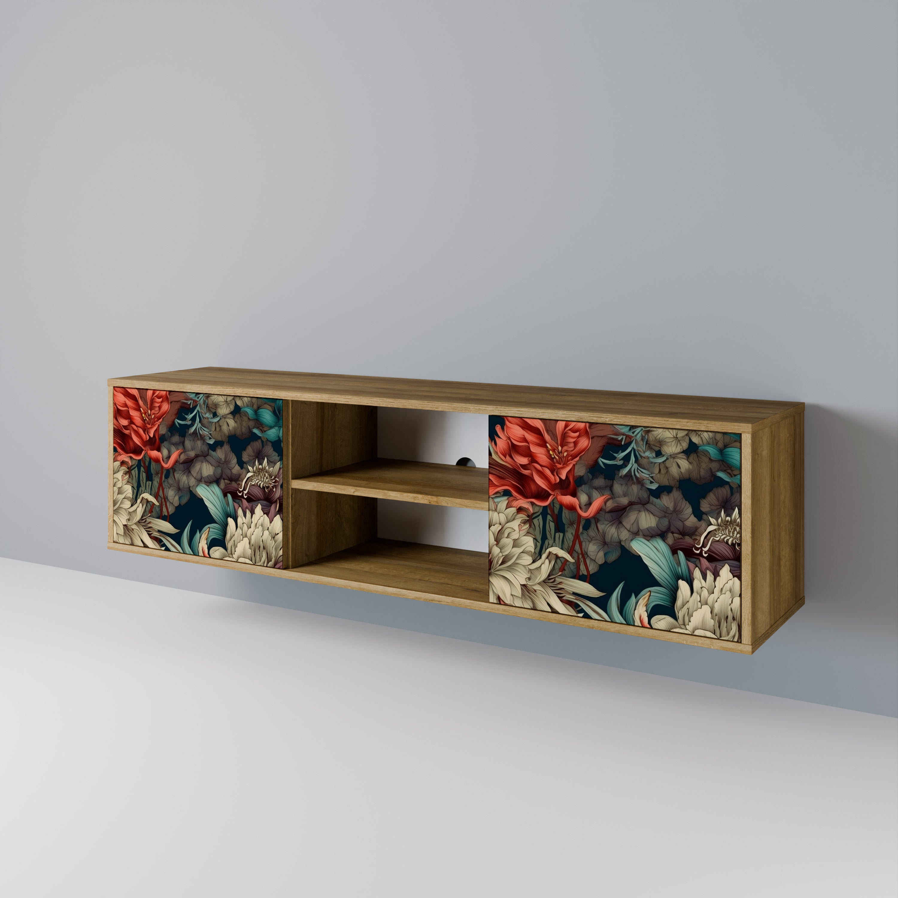 Mueble de TV de 2 puertas SPROUTING GRACE con efecto roble