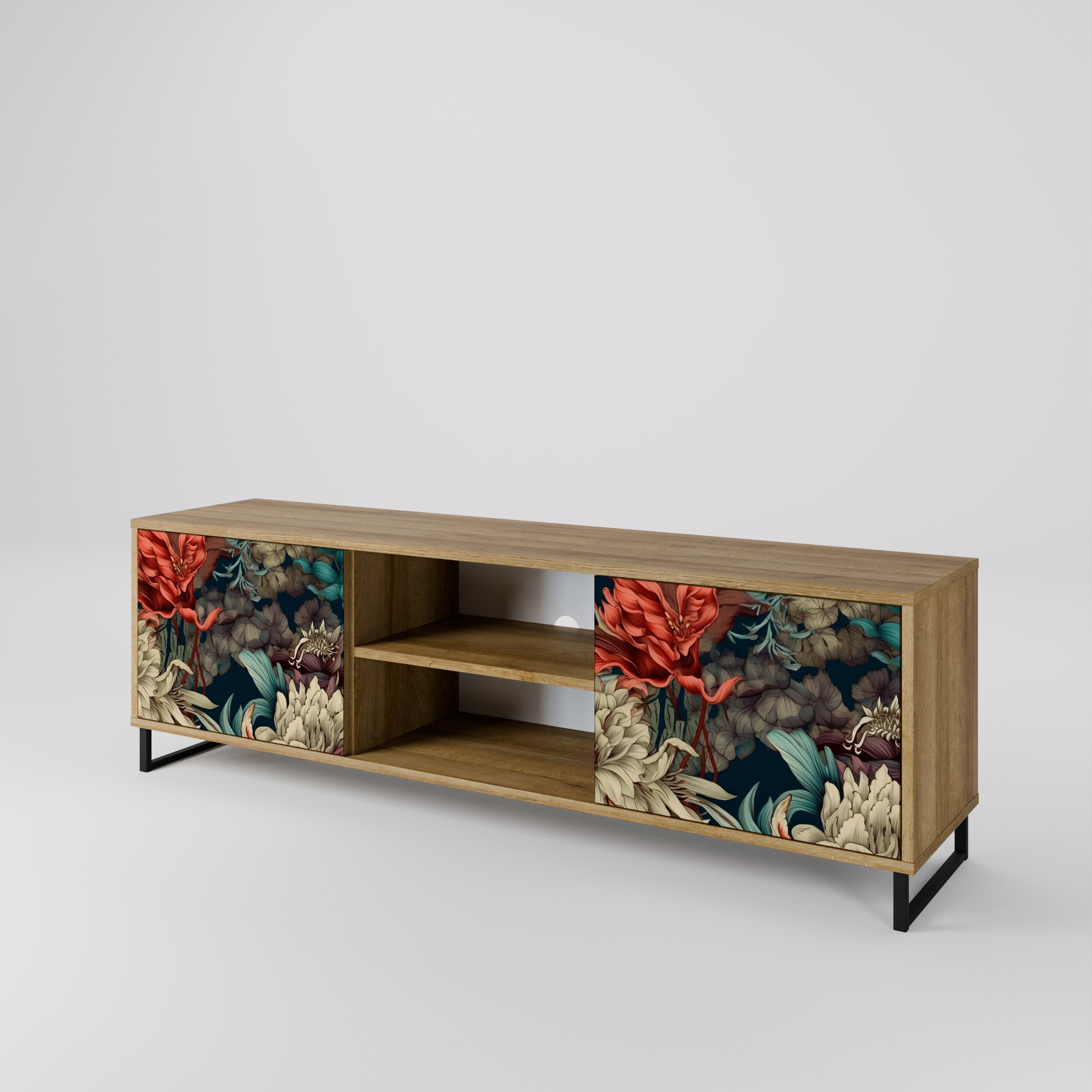 Mueble de TV de 2 puertas SPROUTING GRACE con efecto roble