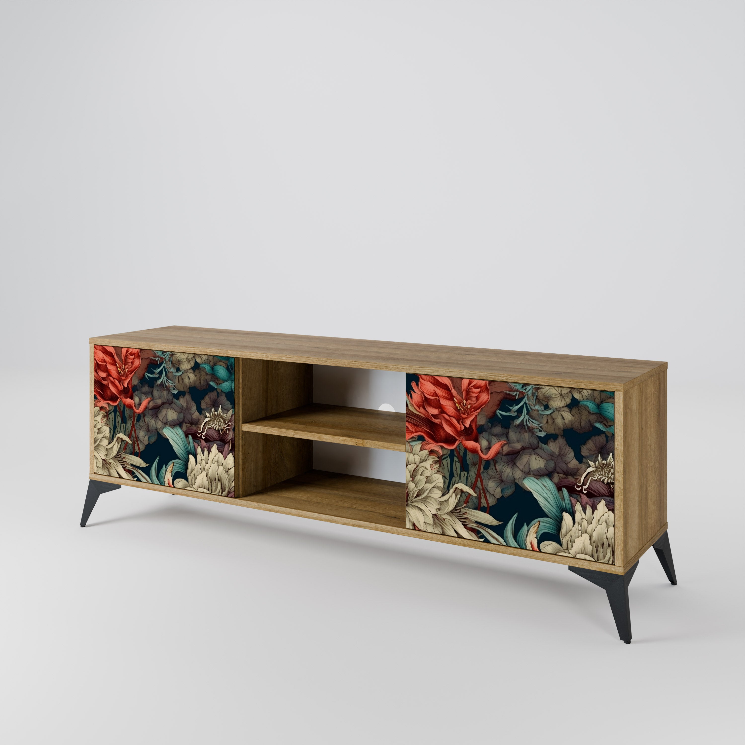 Mueble de TV de 2 puertas SPROUTING GRACE con efecto roble