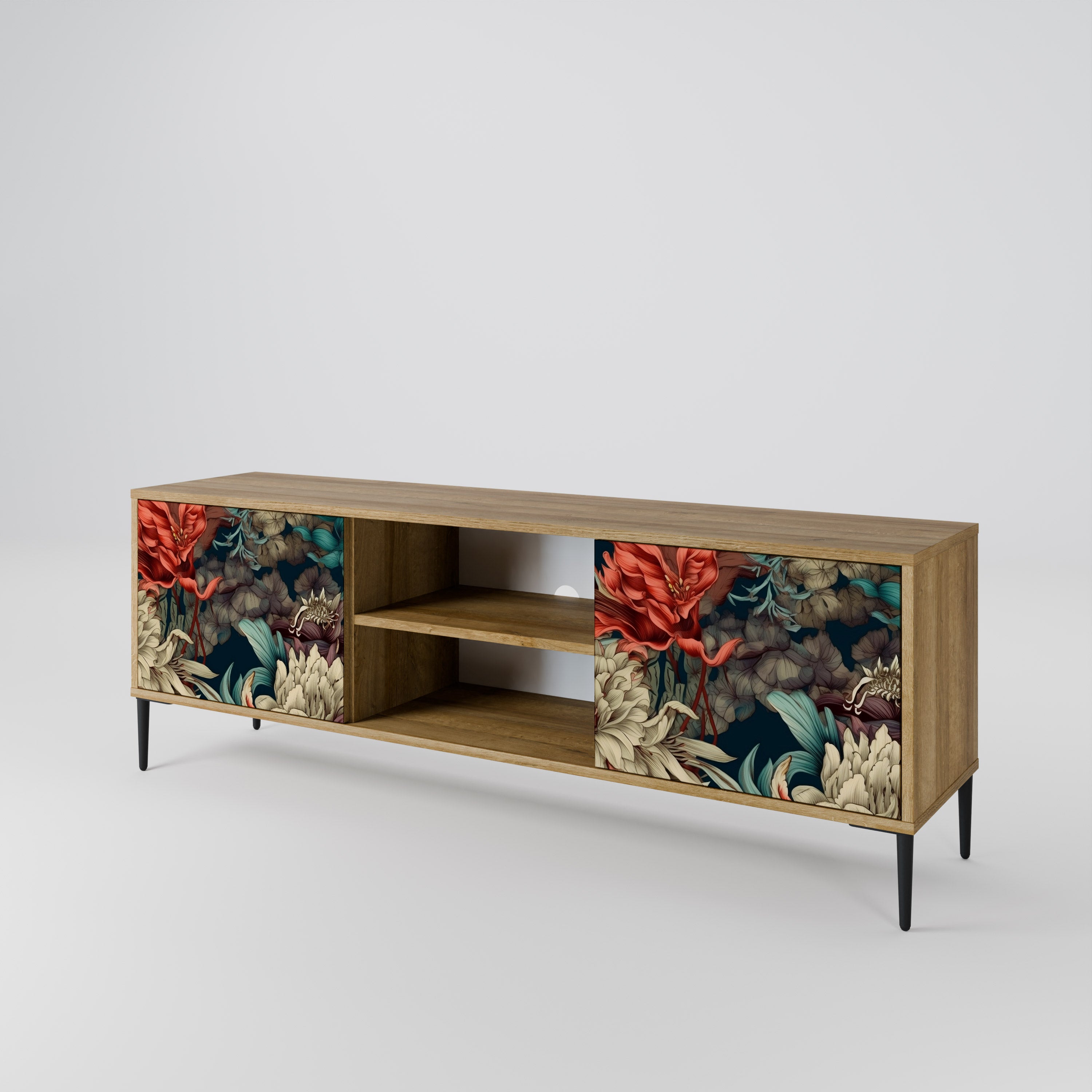 Mueble de TV de 2 puertas SPROUTING GRACE con efecto roble