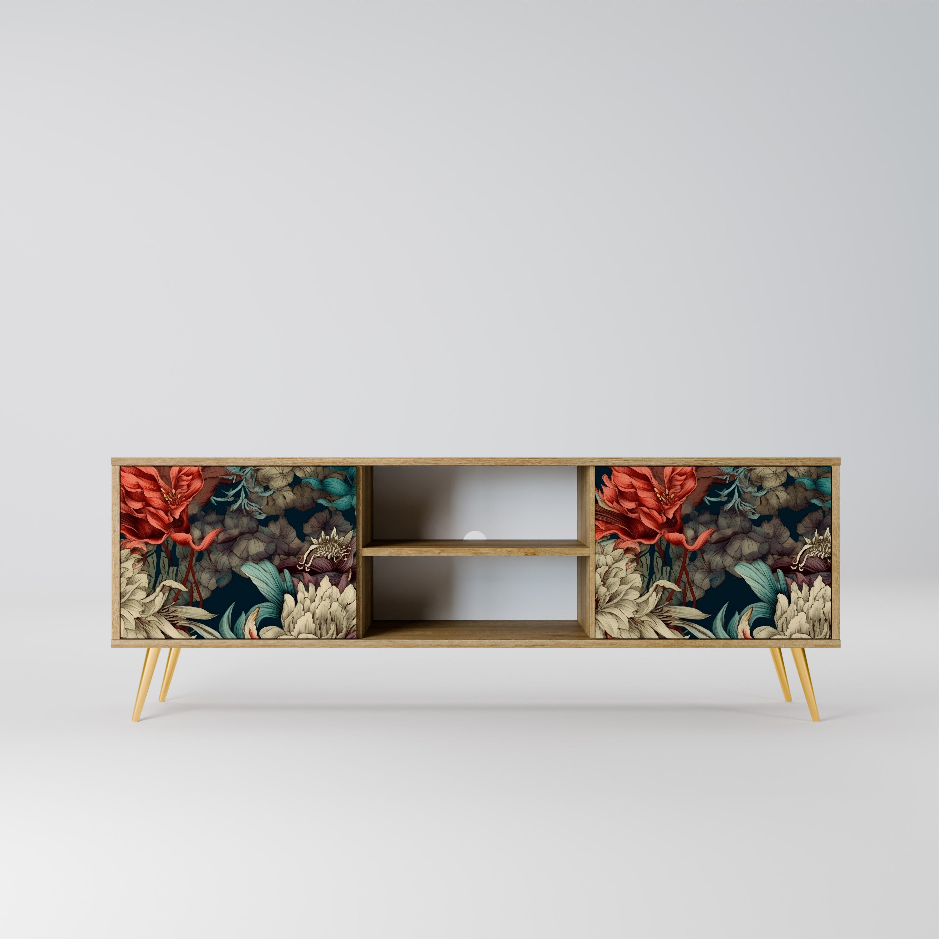 Mueble de TV de 2 puertas SPROUTING GRACE con efecto roble