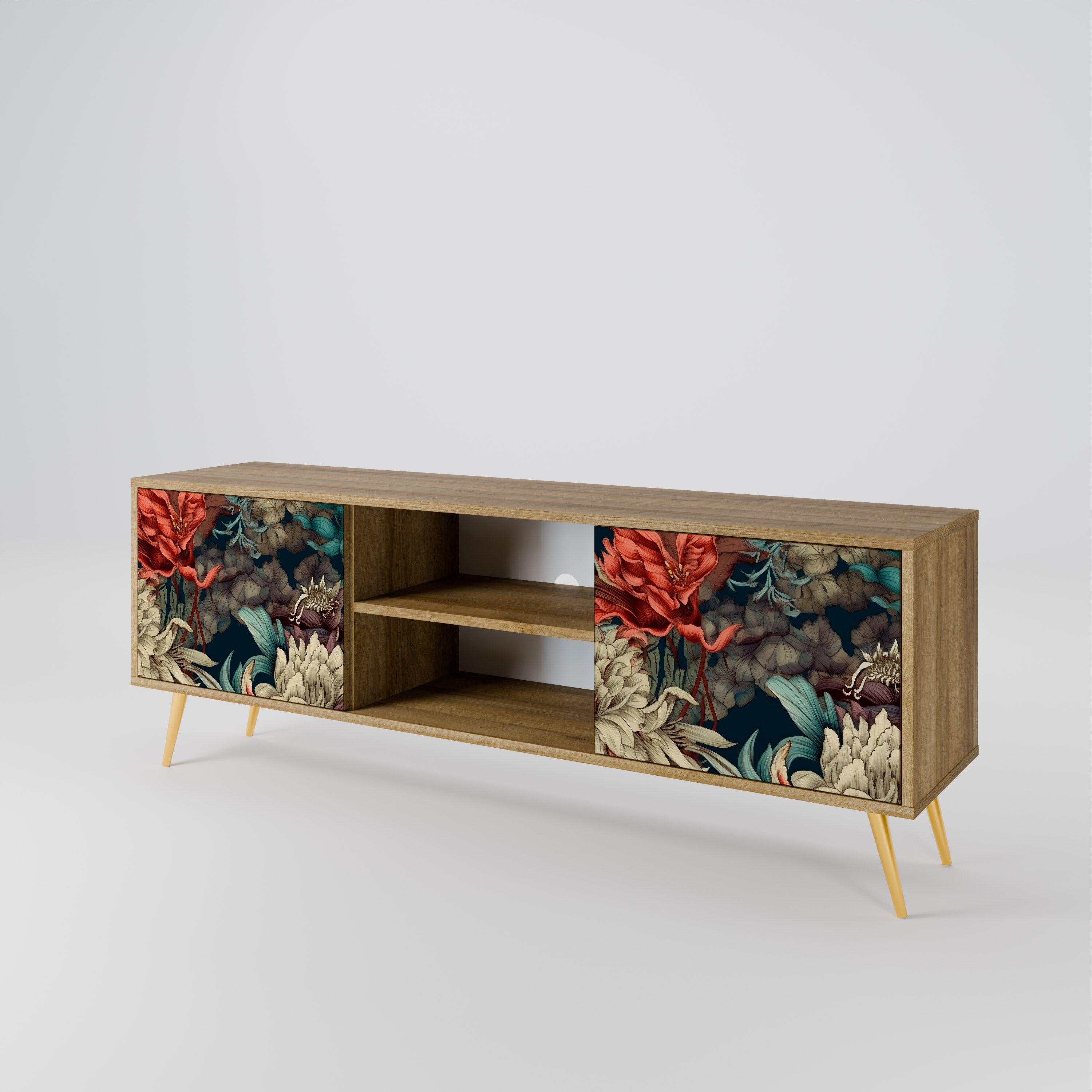 Mueble de TV de 2 puertas SPROUTING GRACE con efecto roble