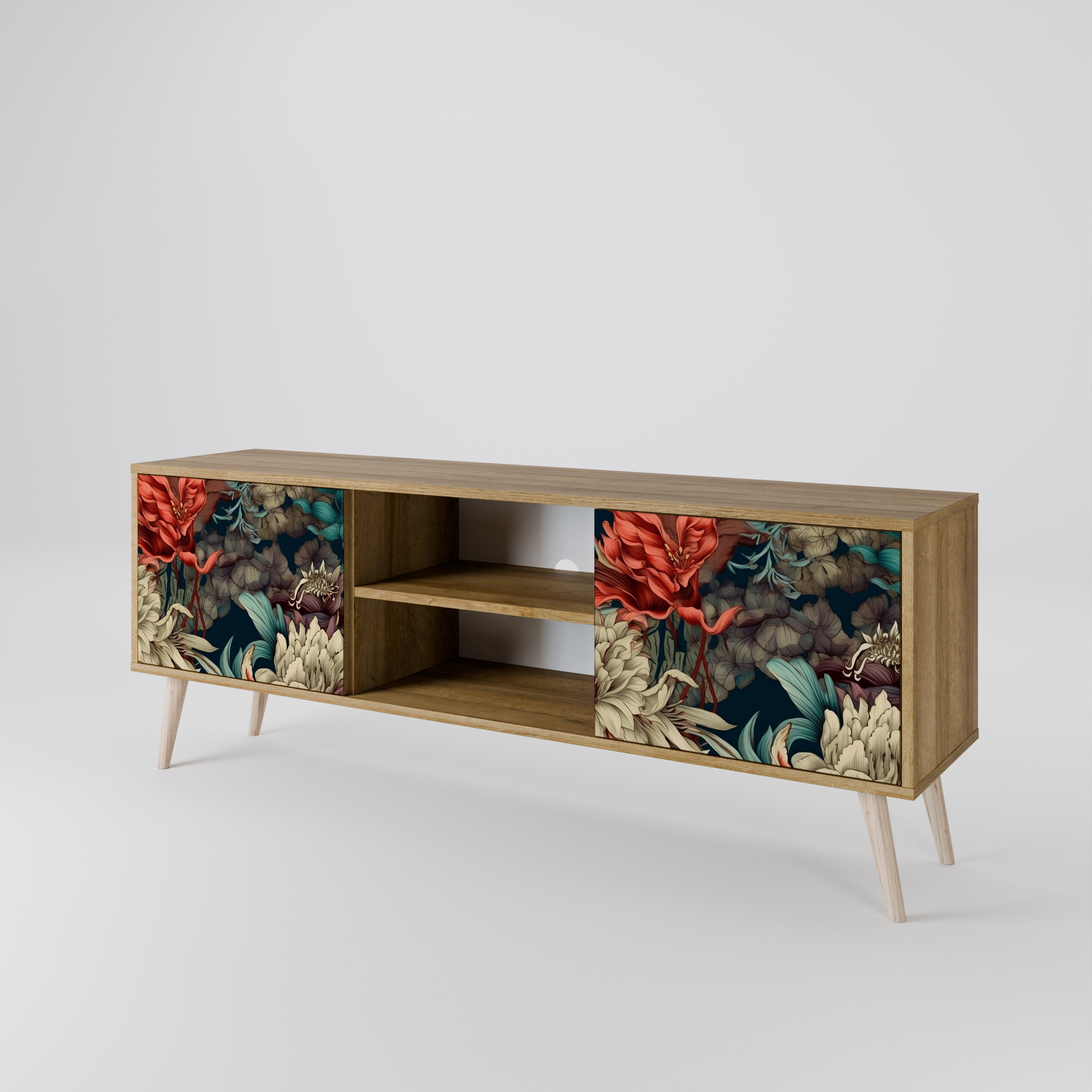 Mueble de TV de 2 puertas SPROUTING GRACE con efecto roble