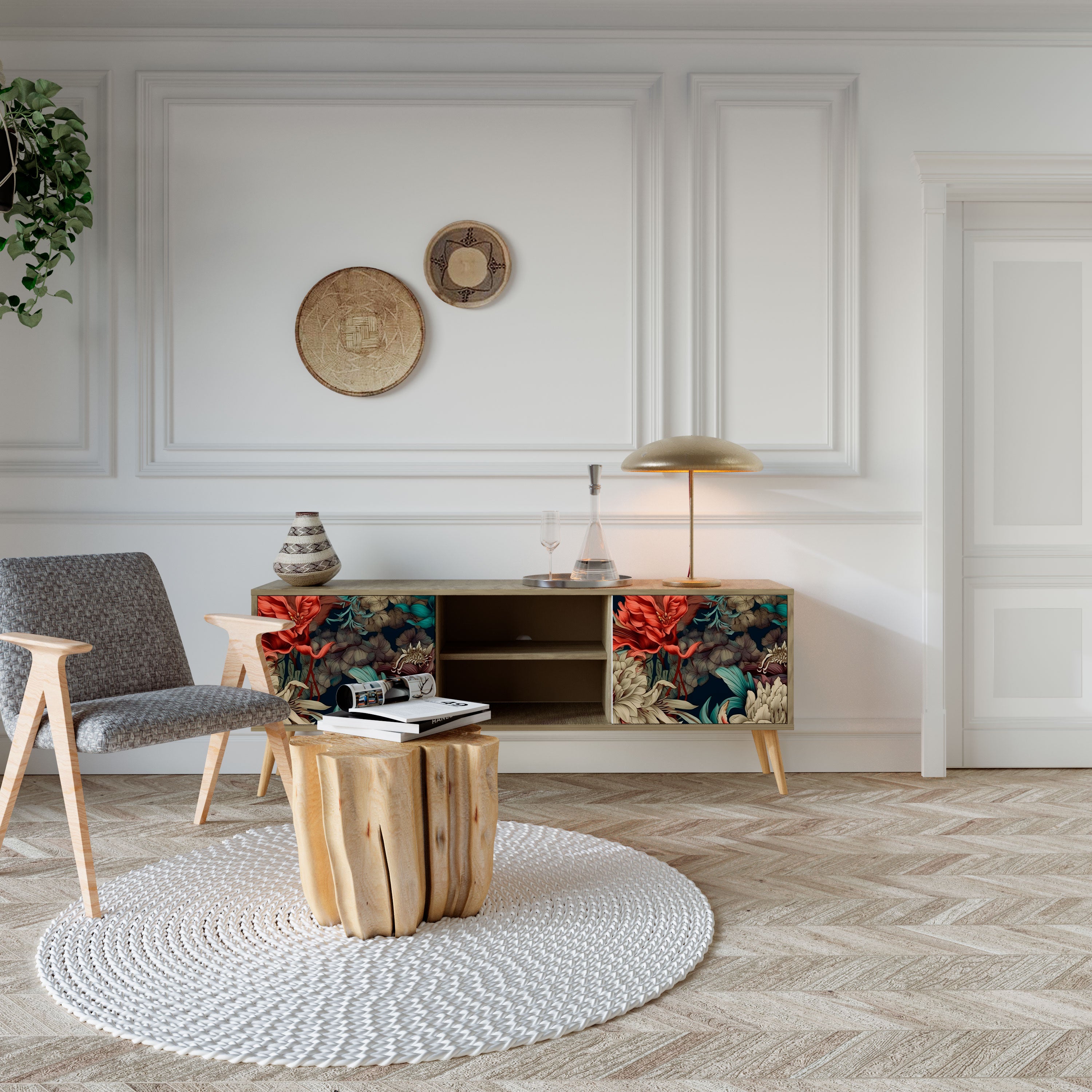 Mueble de TV de 2 puertas SPROUTING GRACE con efecto roble