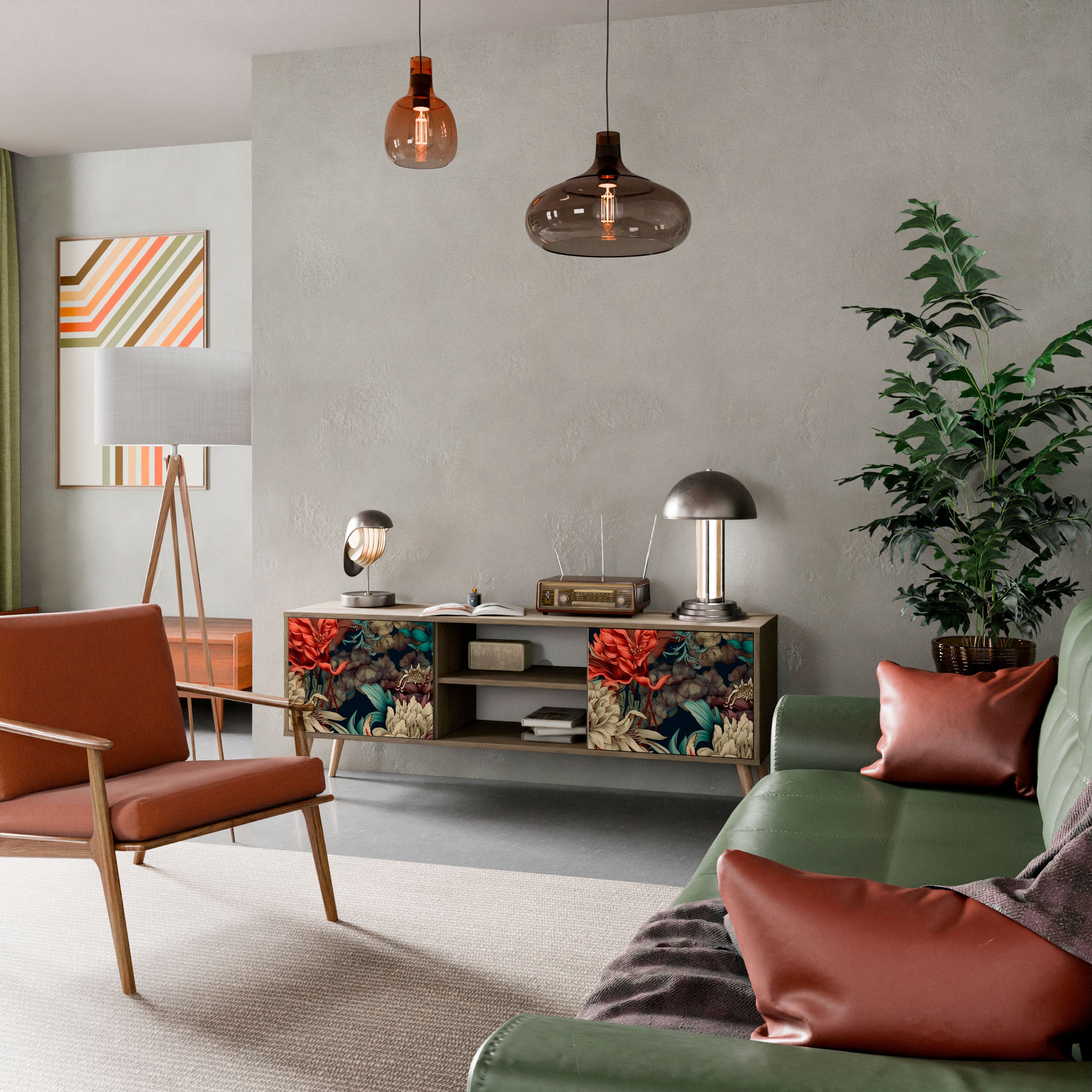 Mueble de TV de 2 puertas SPROUTING GRACE con efecto roble
