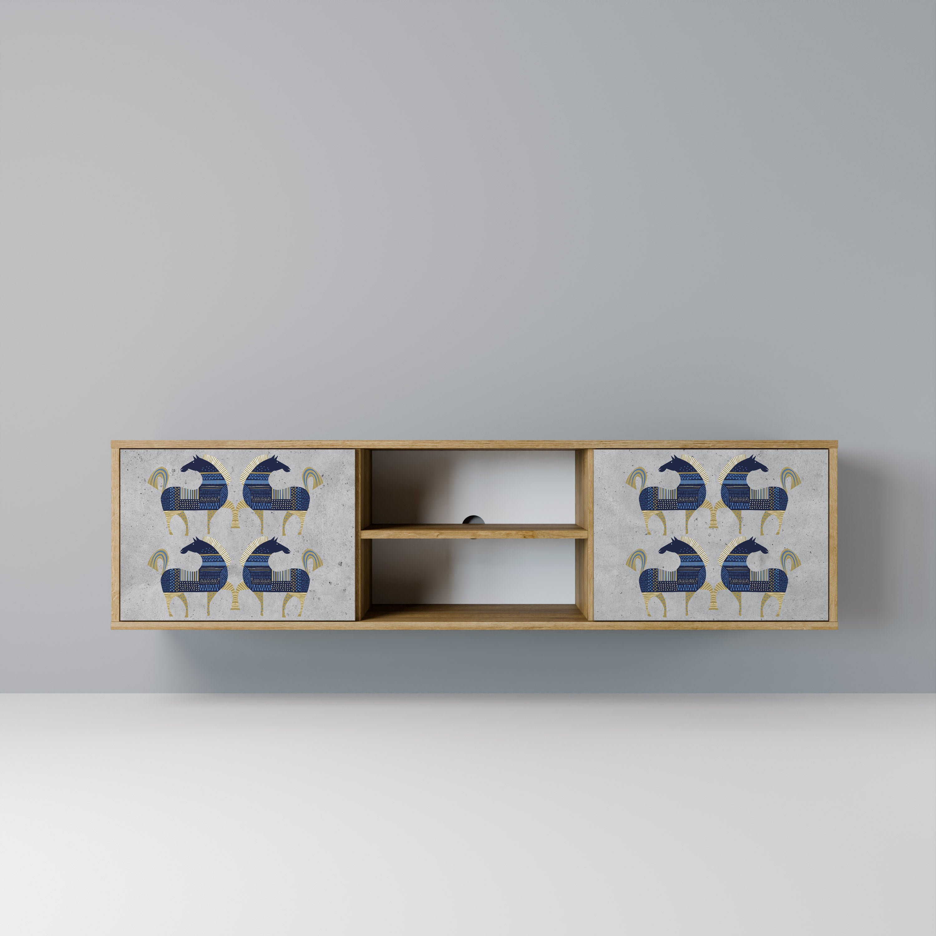 Mueble de TV MAJESTIC STEED de 2 puertas con efecto roble