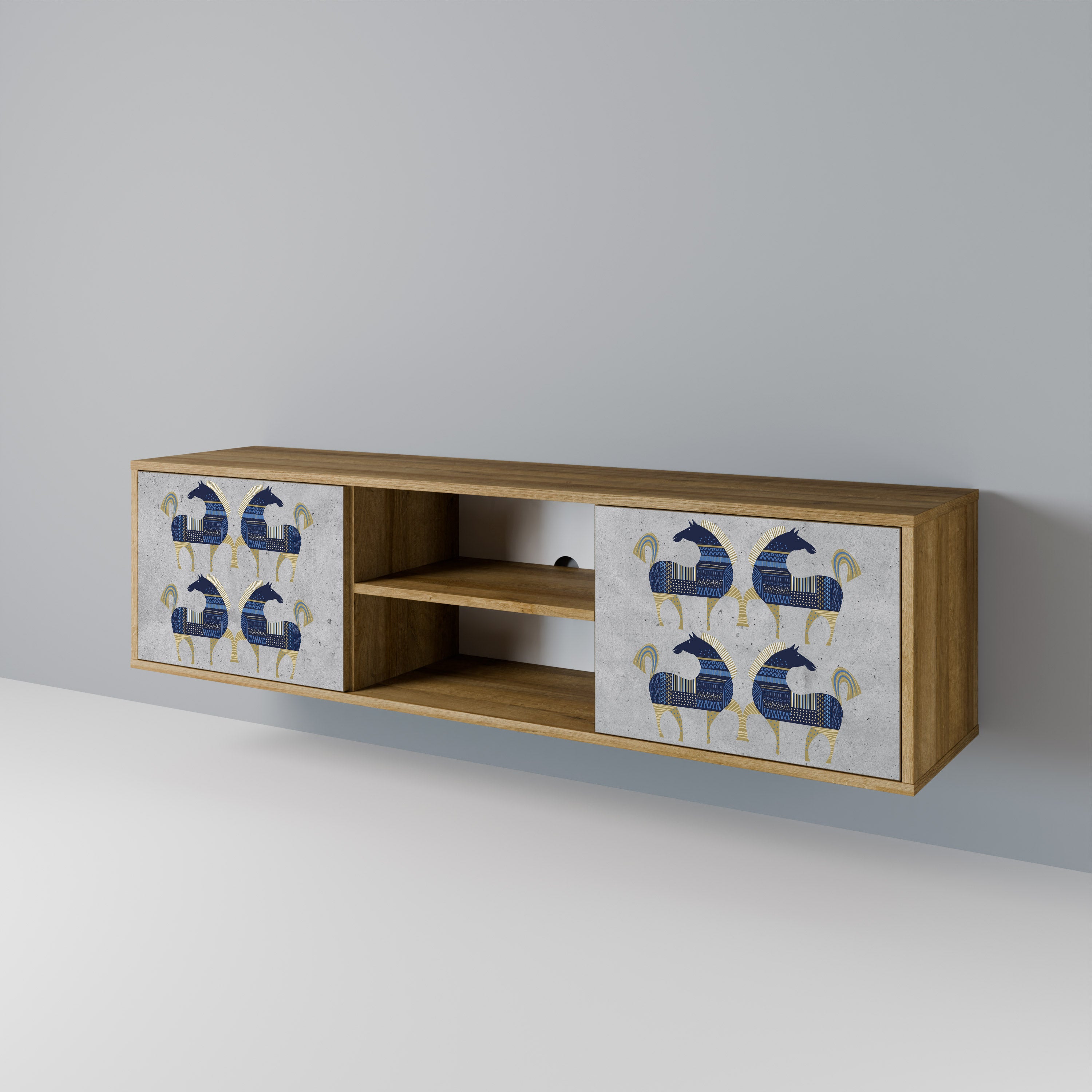 Mueble de TV MAJESTIC STEED de 2 puertas con efecto roble