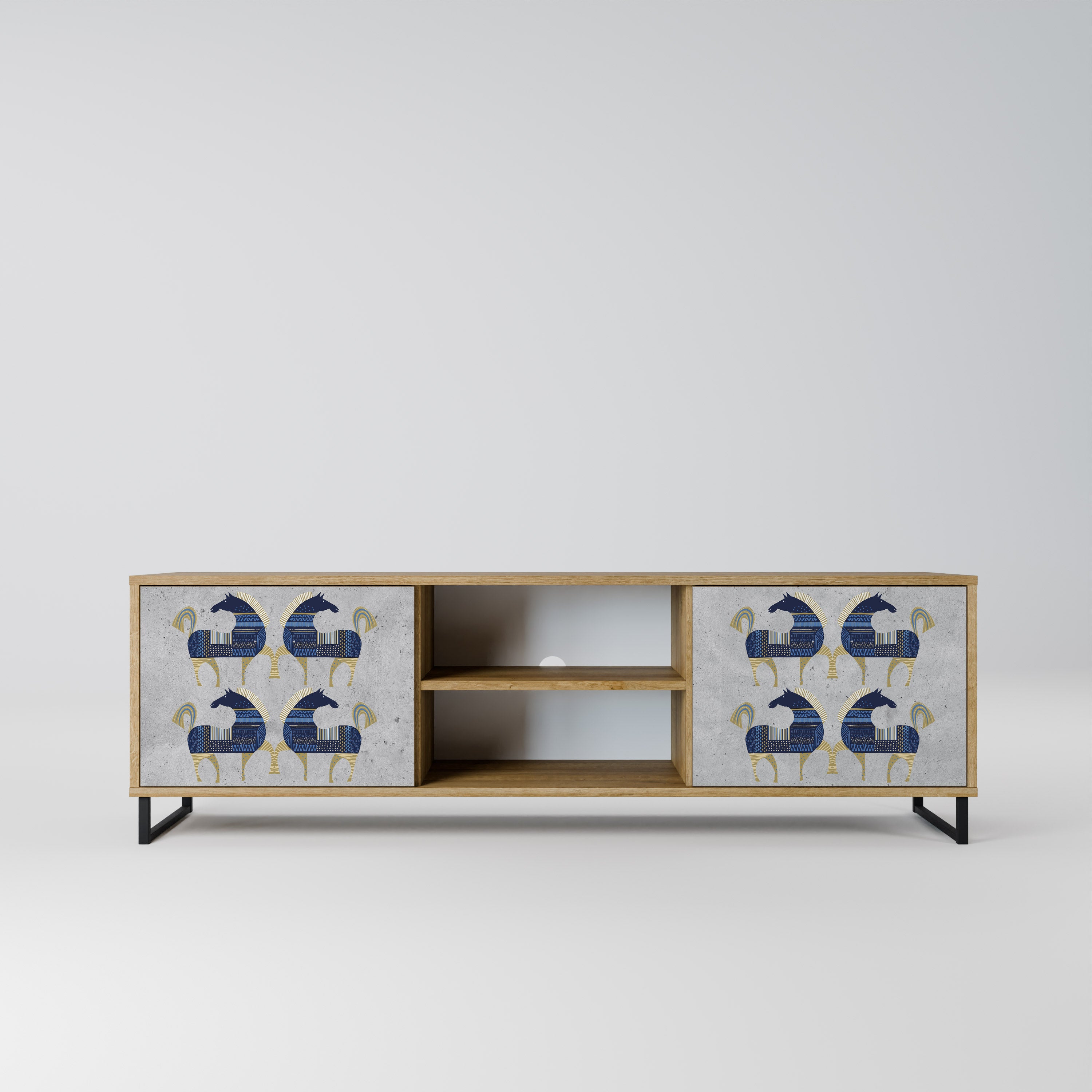 Mueble de TV MAJESTIC STEED de 2 puertas con efecto roble