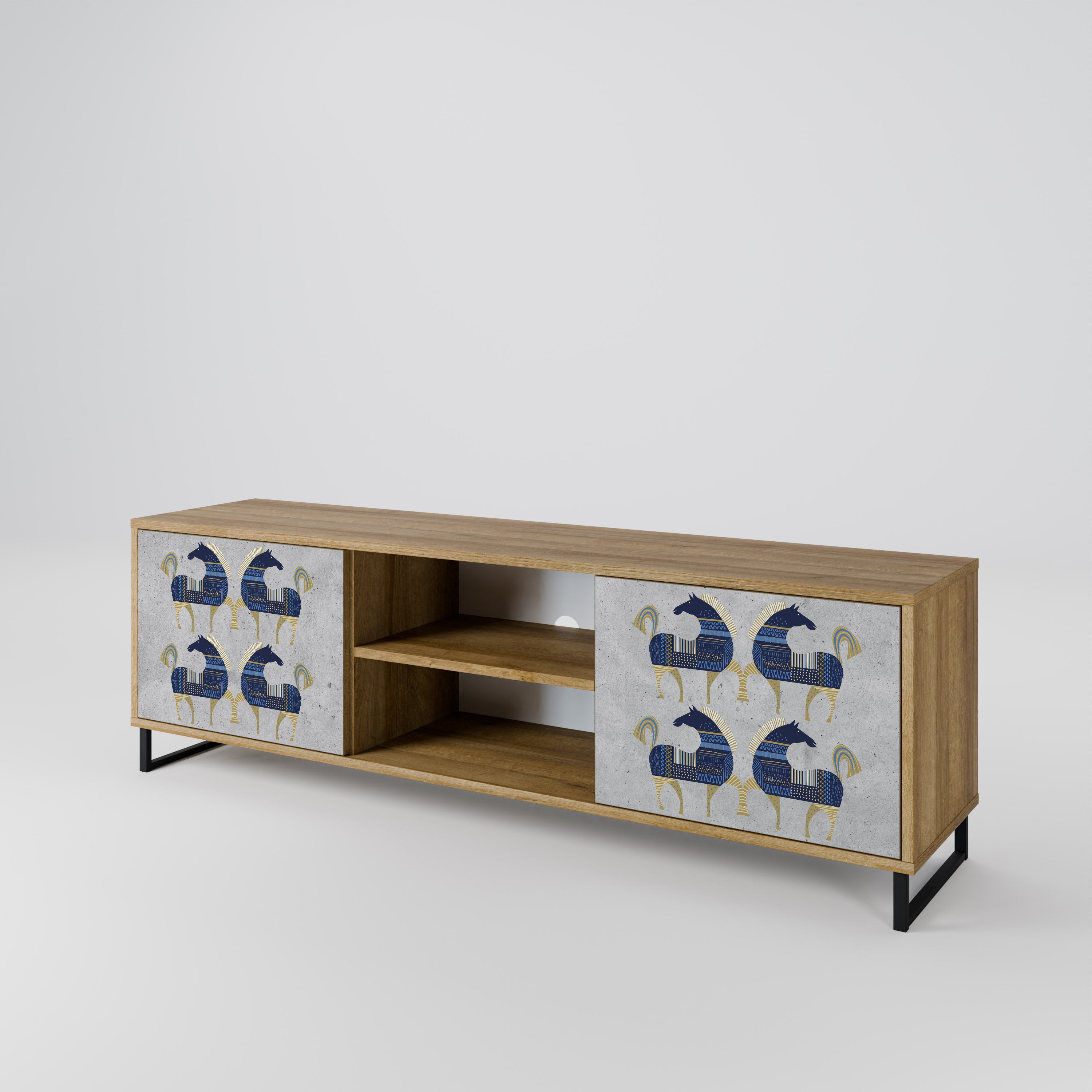 Mueble de TV MAJESTIC STEED de 2 puertas con efecto roble