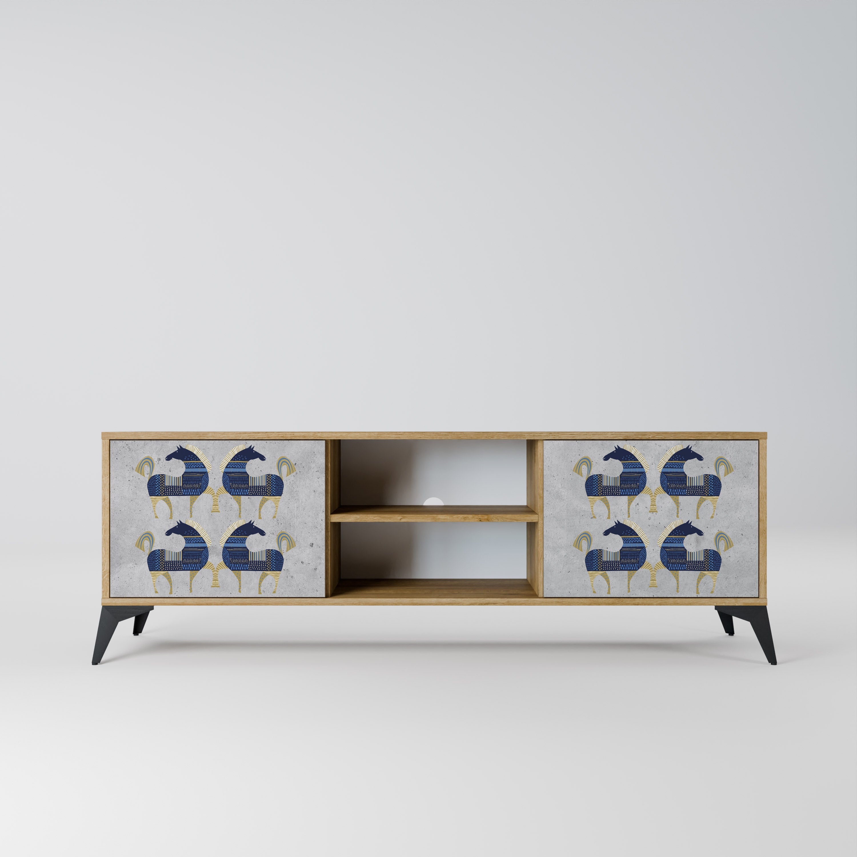 Mueble de TV MAJESTIC STEED de 2 puertas con efecto roble