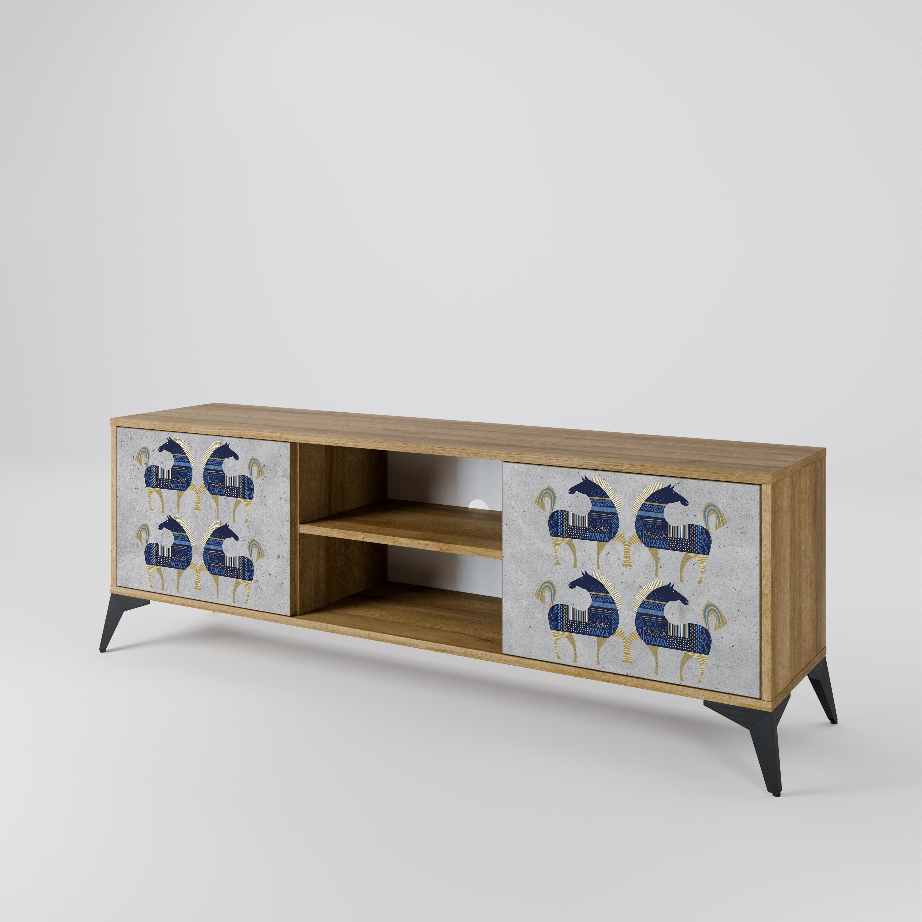 Mueble de TV MAJESTIC STEED de 2 puertas con efecto roble