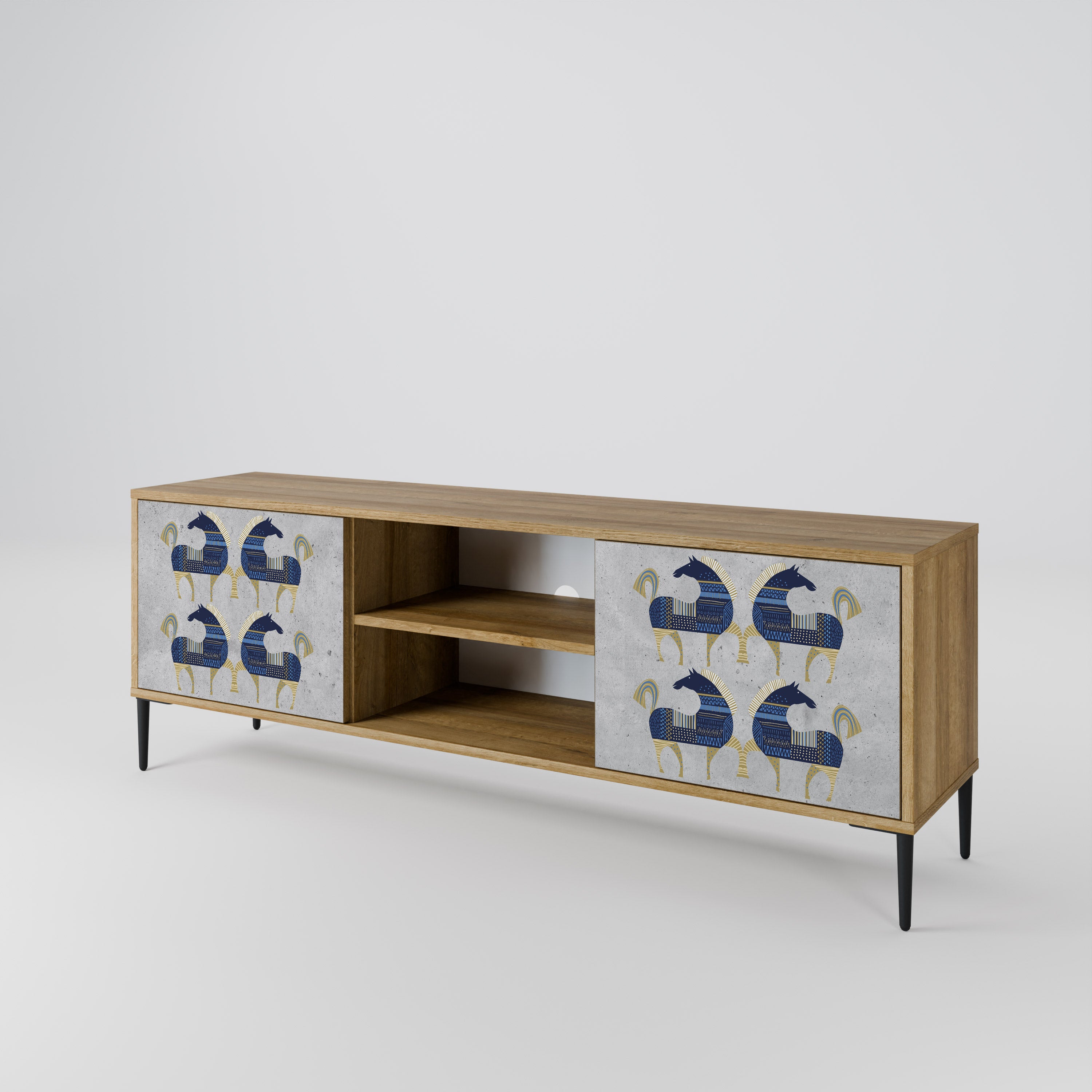 Mueble de TV MAJESTIC STEED de 2 puertas con efecto roble