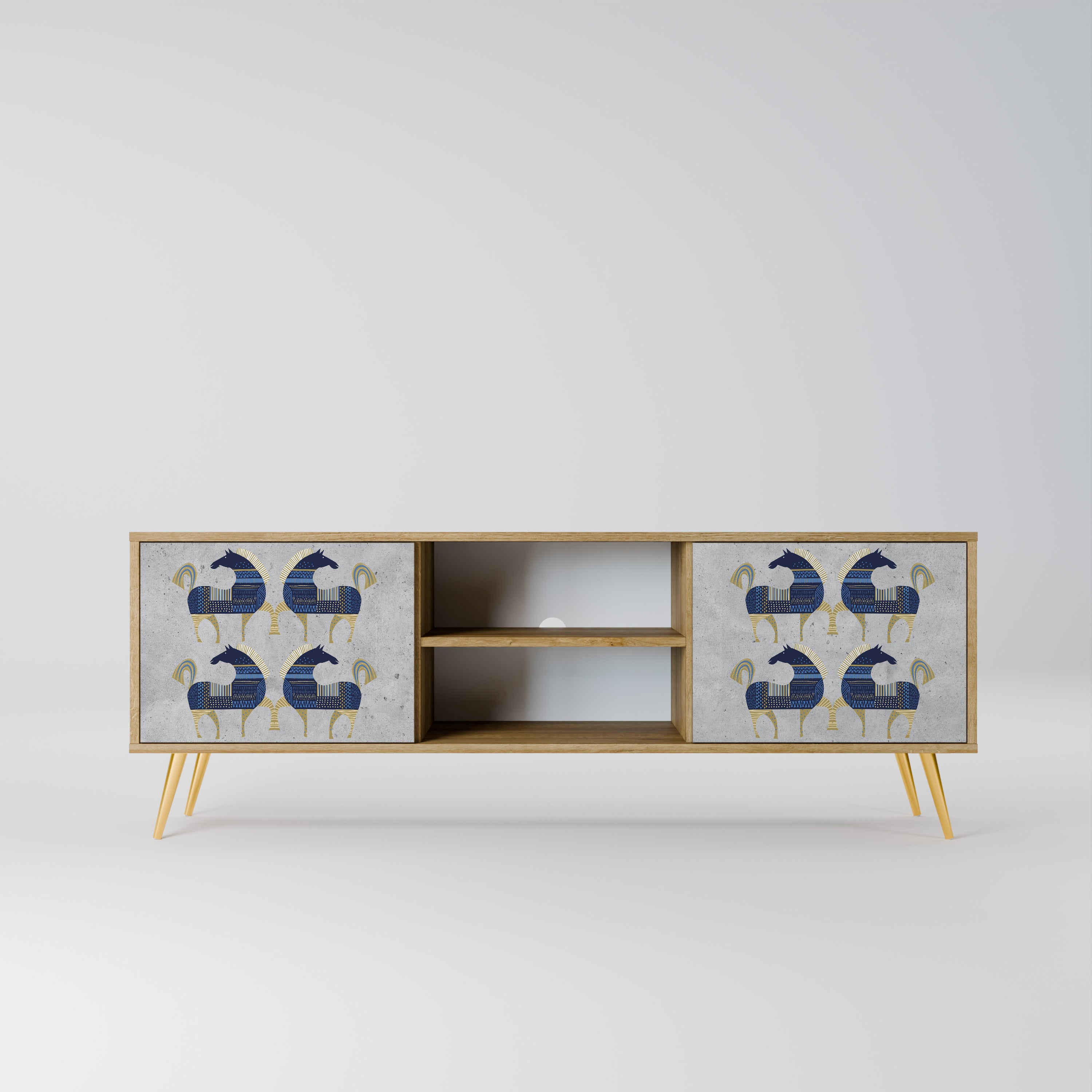 Mueble de TV MAJESTIC STEED de 2 puertas con efecto roble
