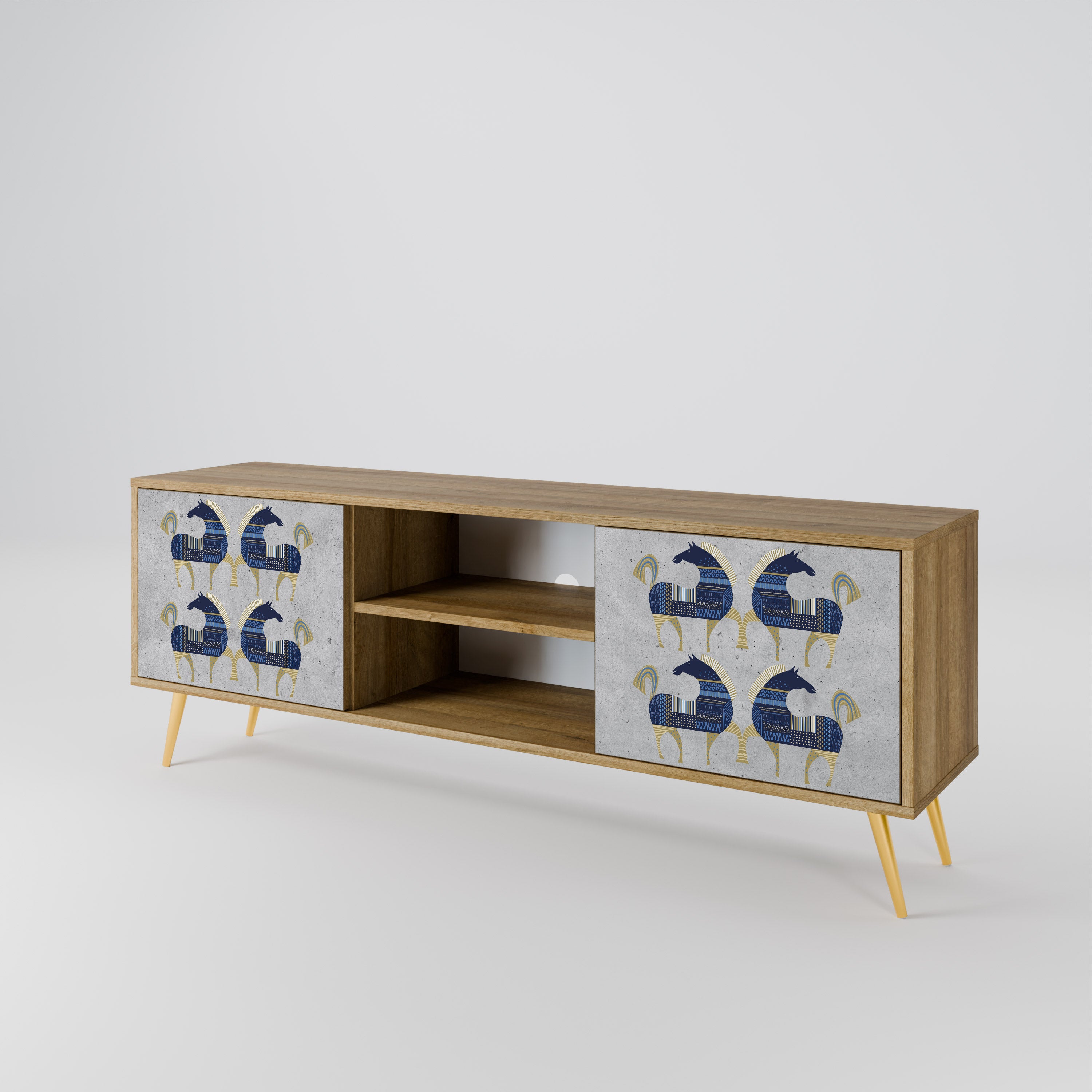 Mueble de TV MAJESTIC STEED de 2 puertas con efecto roble