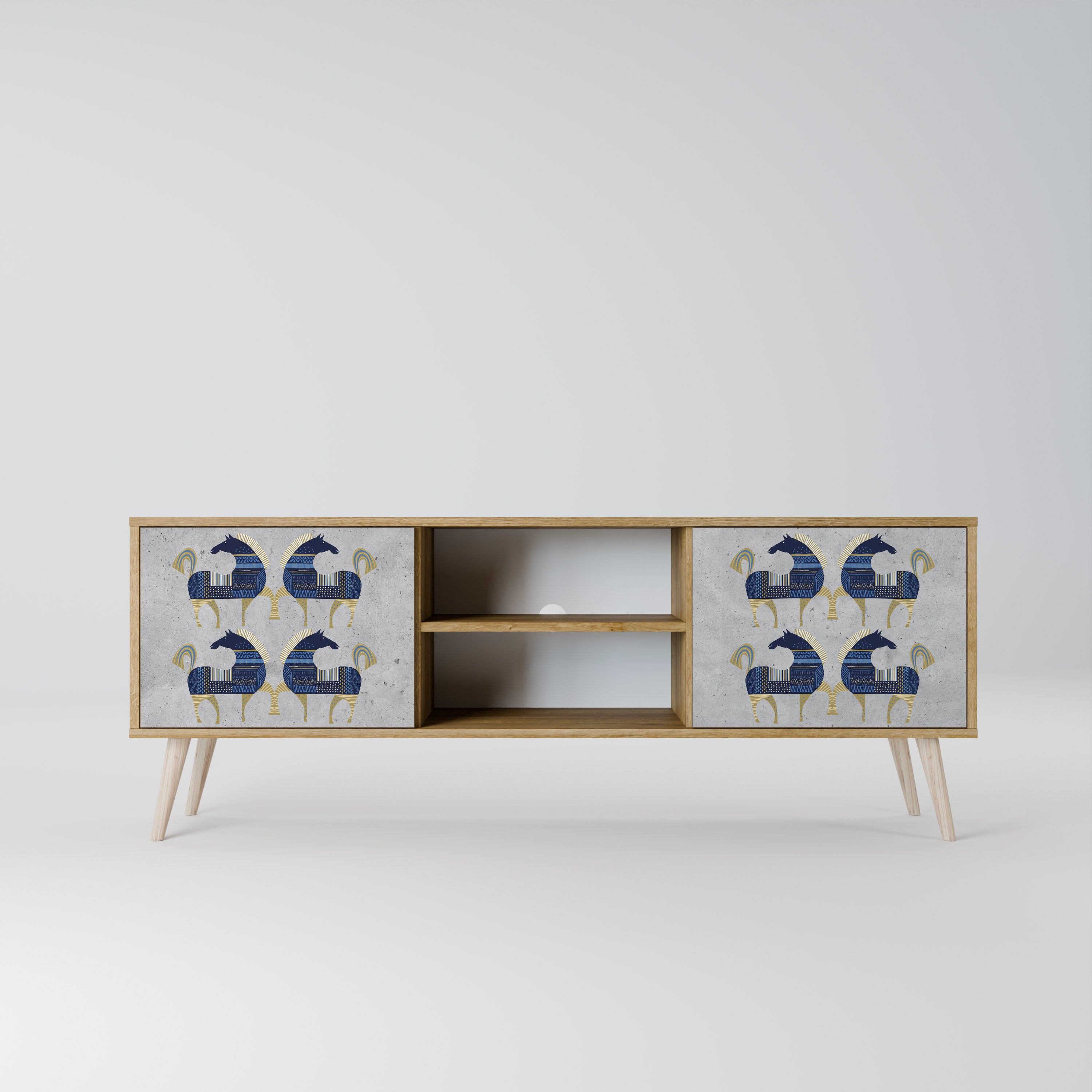 Mueble de TV MAJESTIC STEED de 2 puertas con efecto roble
