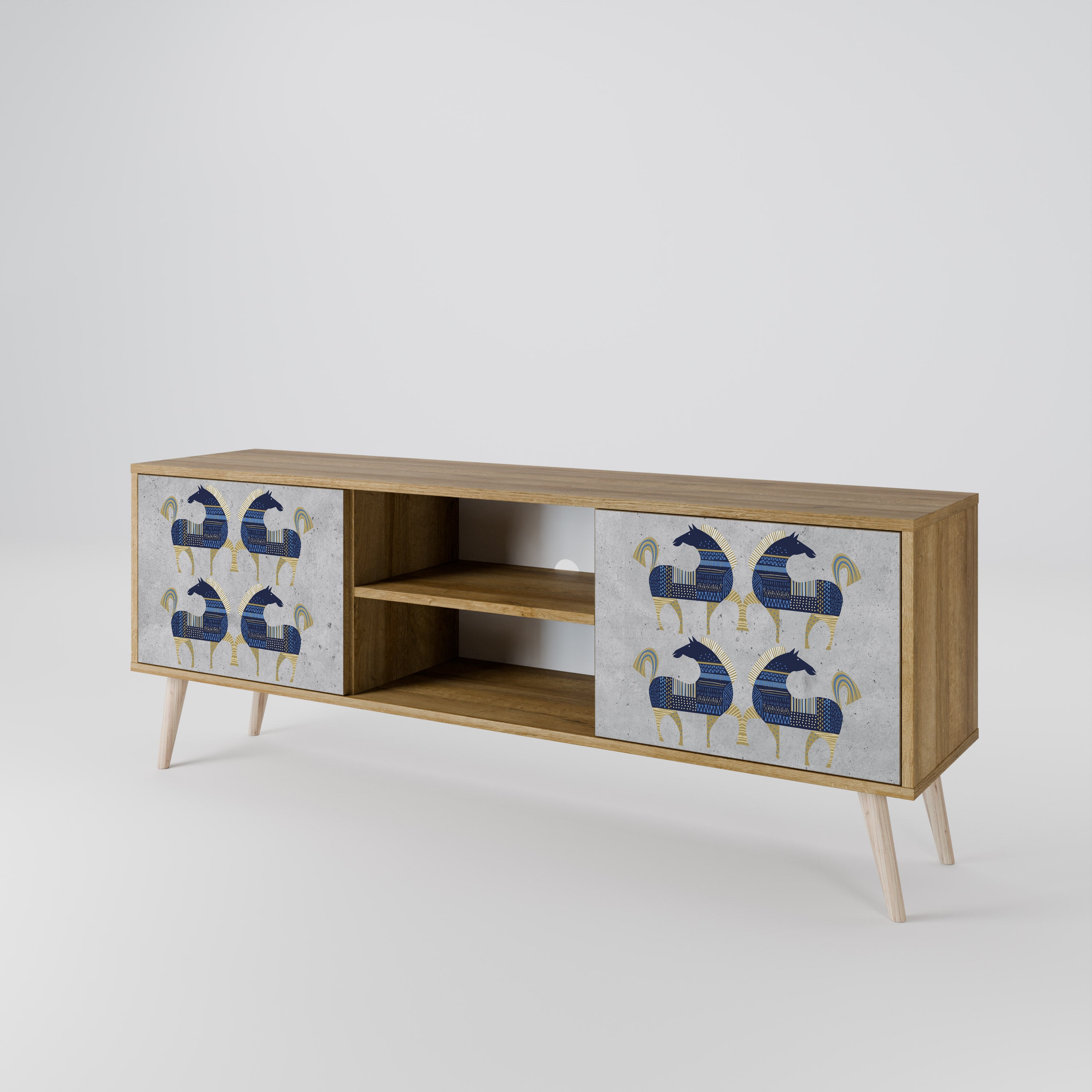 Mueble de TV MAJESTIC STEED de 2 puertas con efecto roble