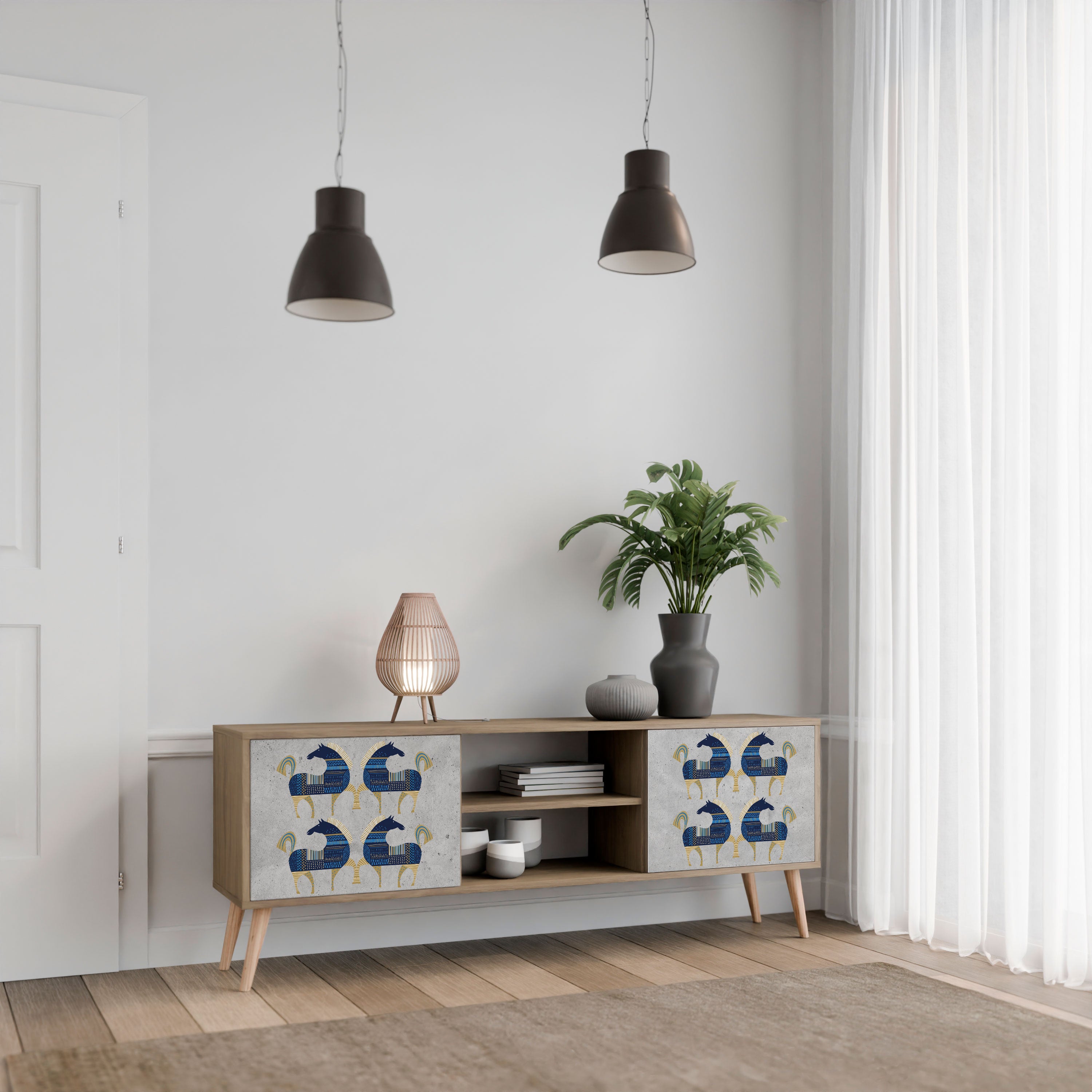 Mueble de TV MAJESTIC STEED de 2 puertas con efecto roble