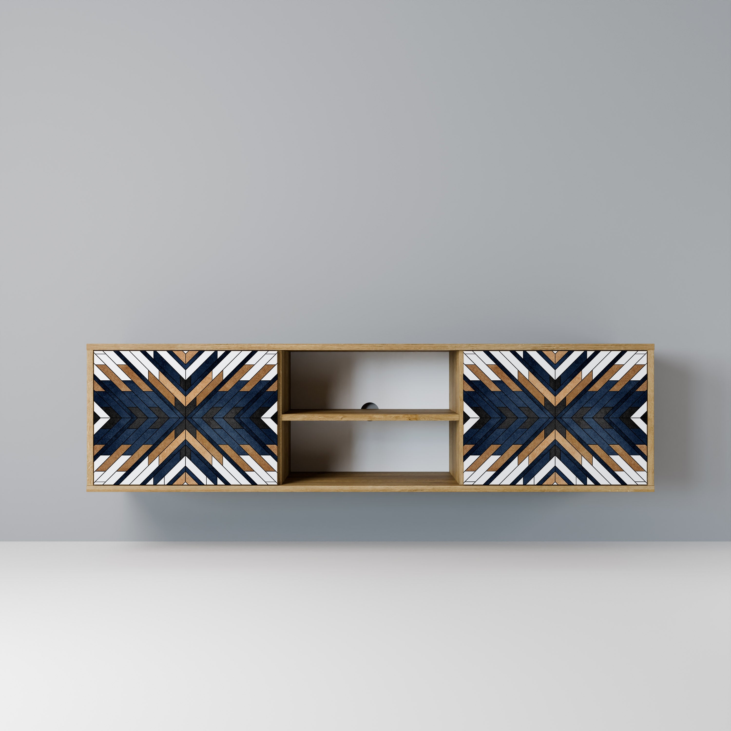 ARTFUL GEOMETRY 2-Door TV Stand in Oak Effect