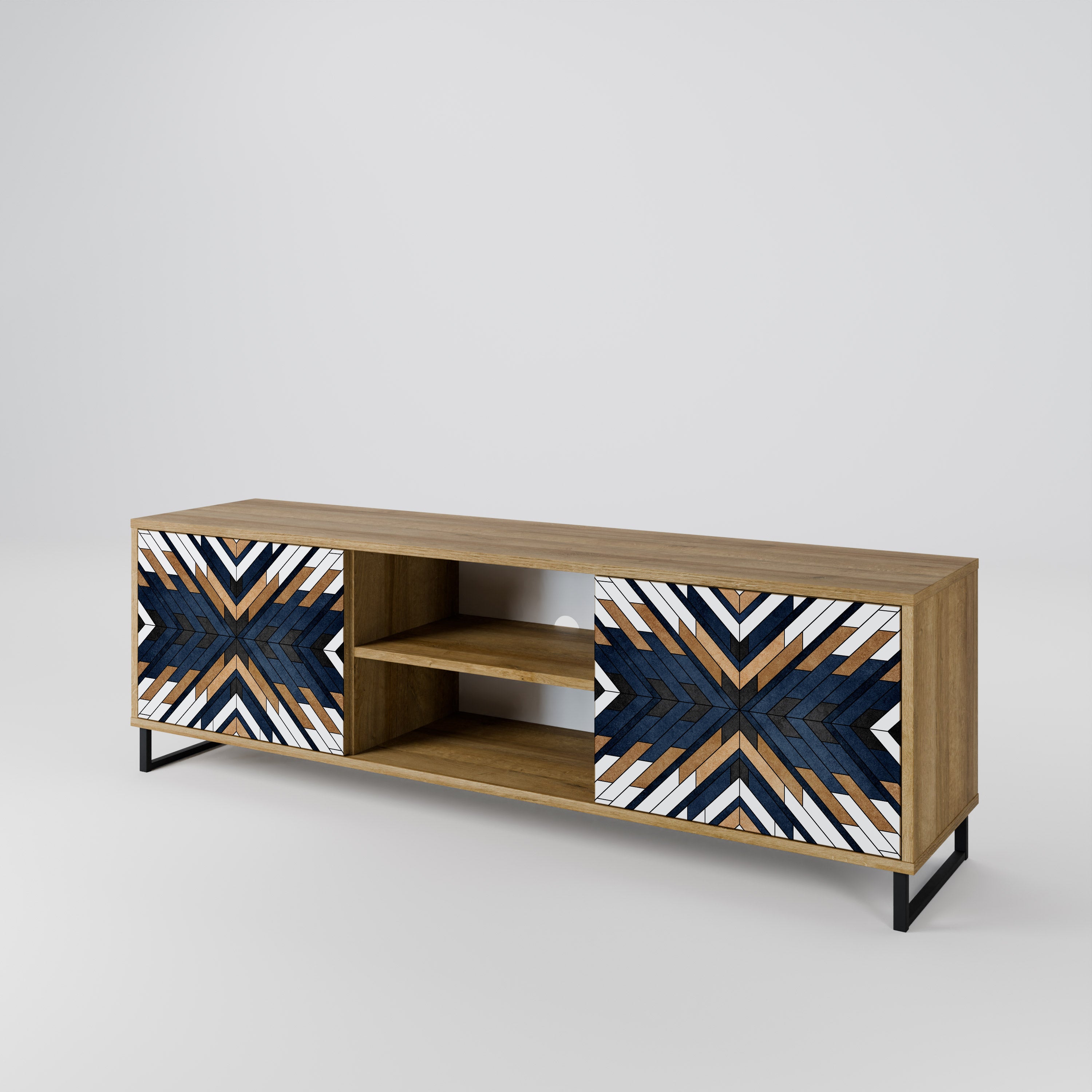 ARTFUL GEOMETRY 2-Door TV Stand in Oak Effect