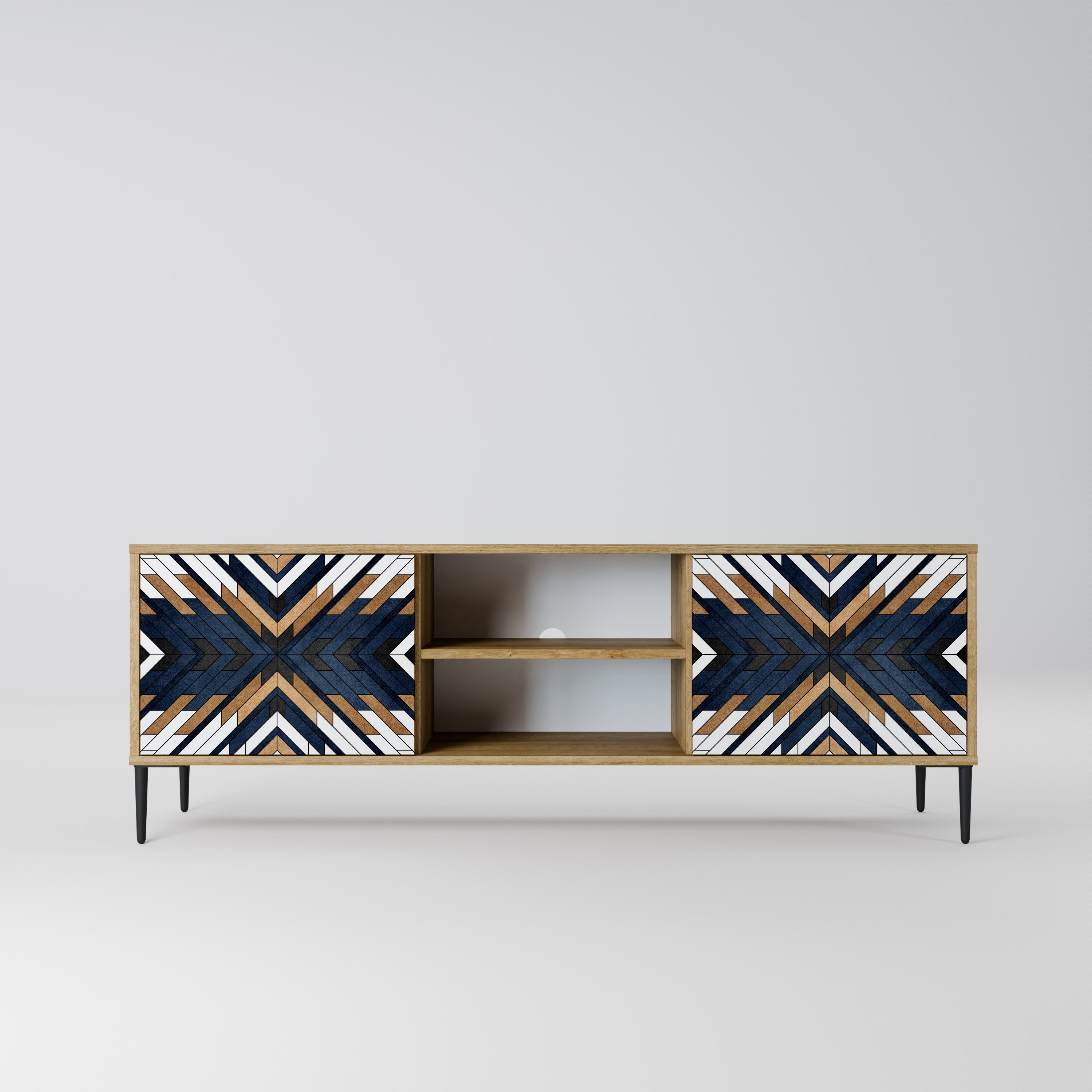ARTFUL GEOMETRY 2-Door TV Stand in Oak Effect