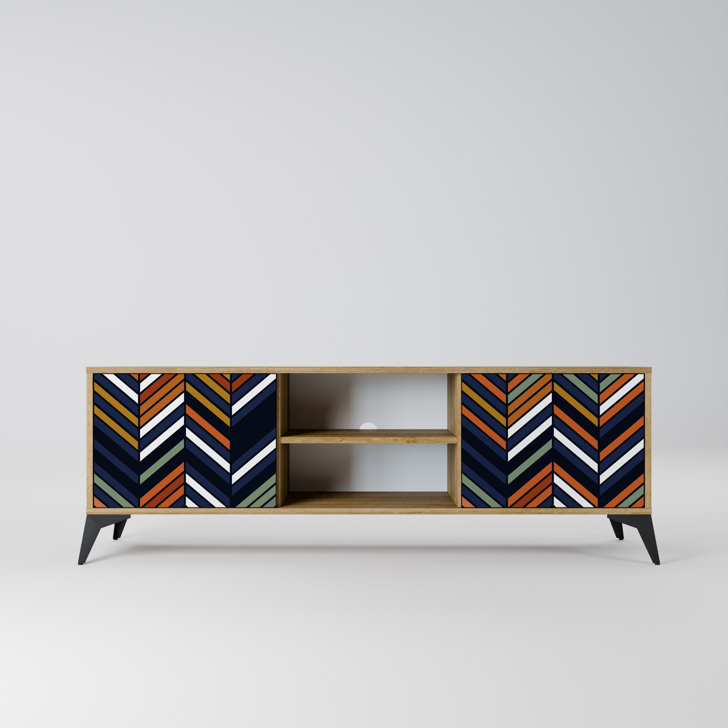 VIBRANT PATCHWORK 2-Door TV Stand in Oak Effect