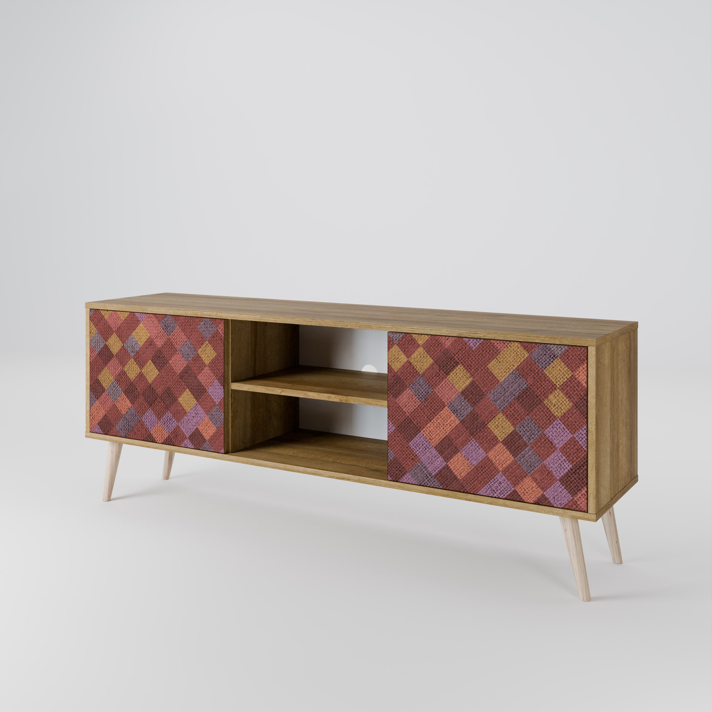 PAINTED SQUARES 2-Door TV Stand in Oak Effect